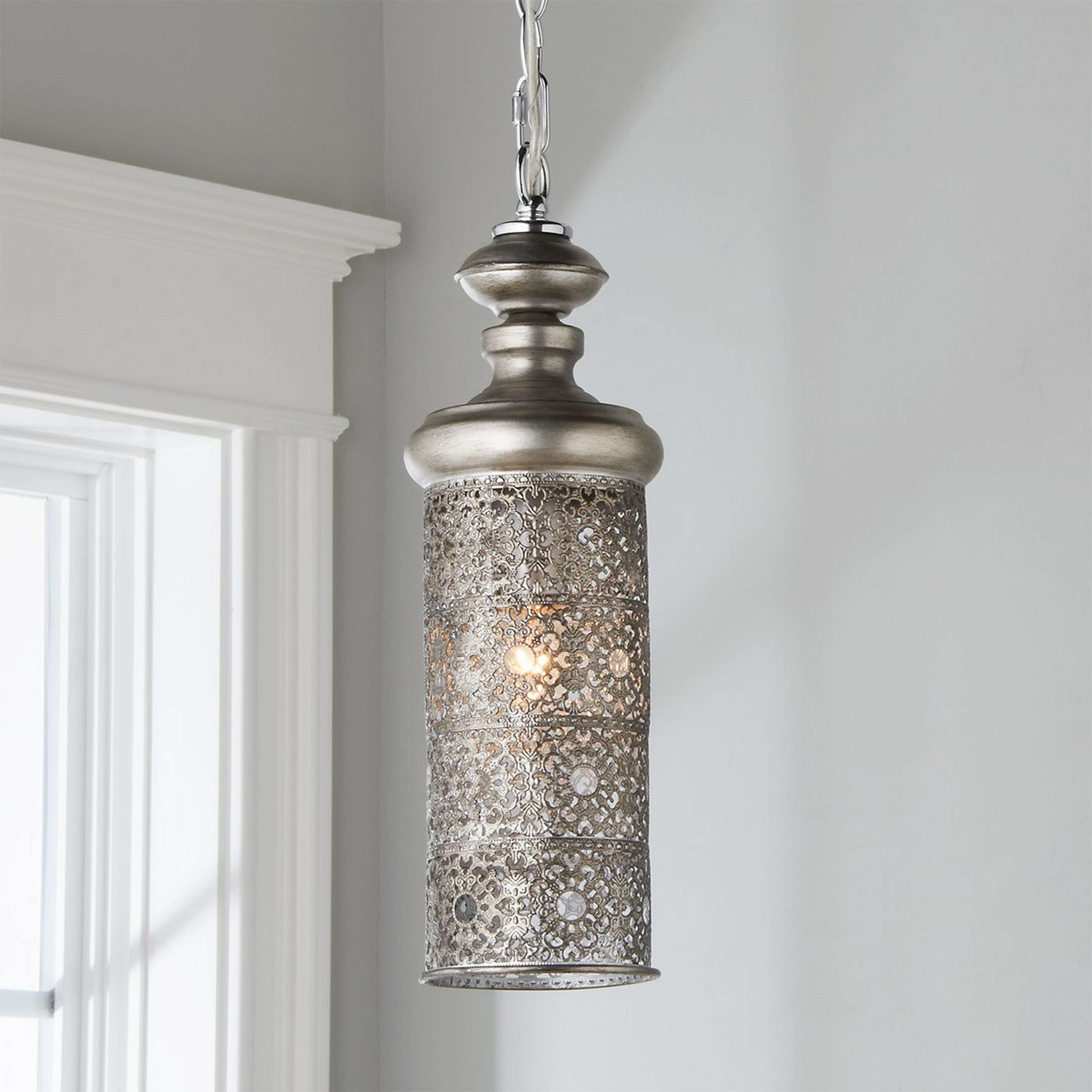 A Moroccan Cylinder Pendant Light with Antique Silver color