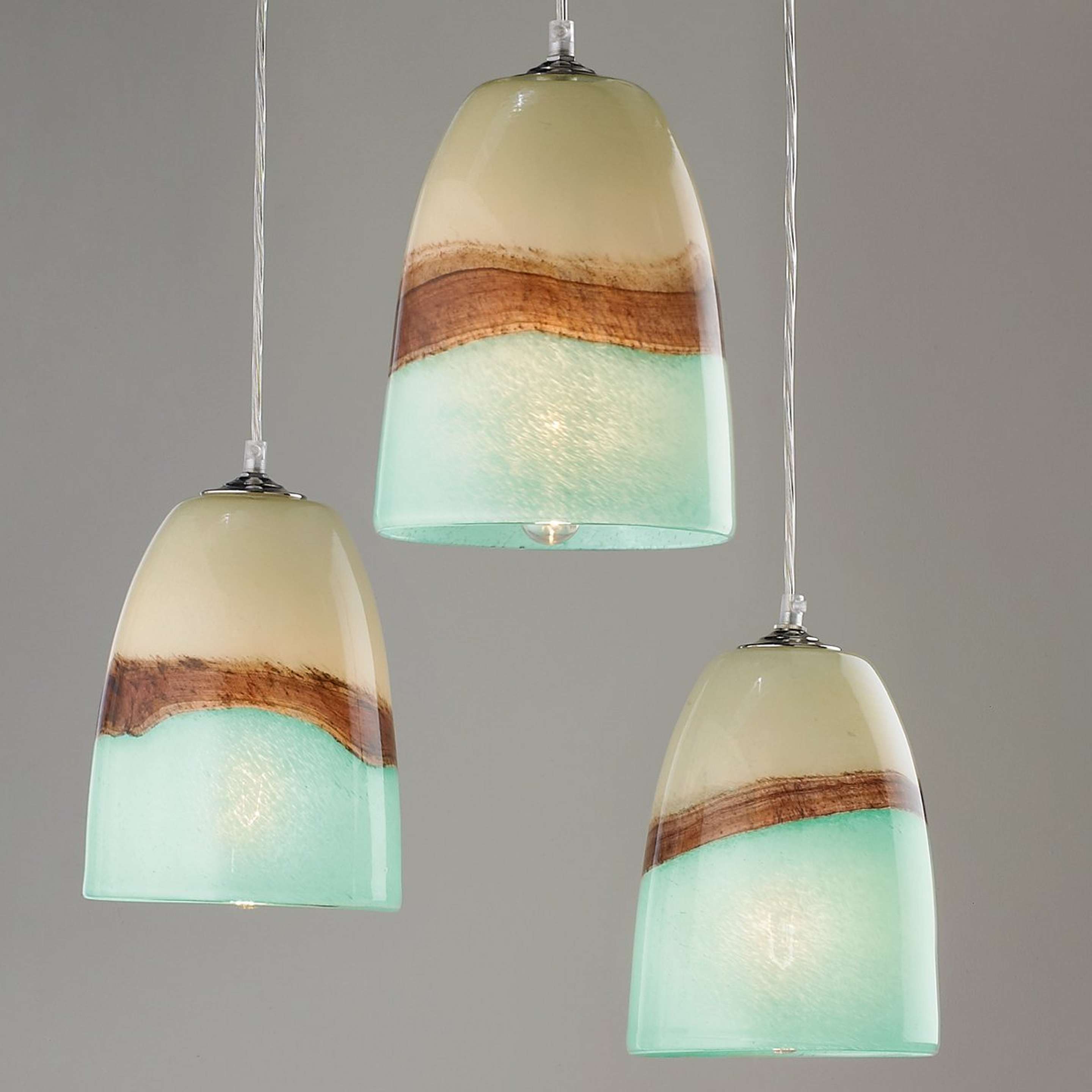 A Strata Art Glass Pendant Light with Chrome / Cream / Brown / Aqua color