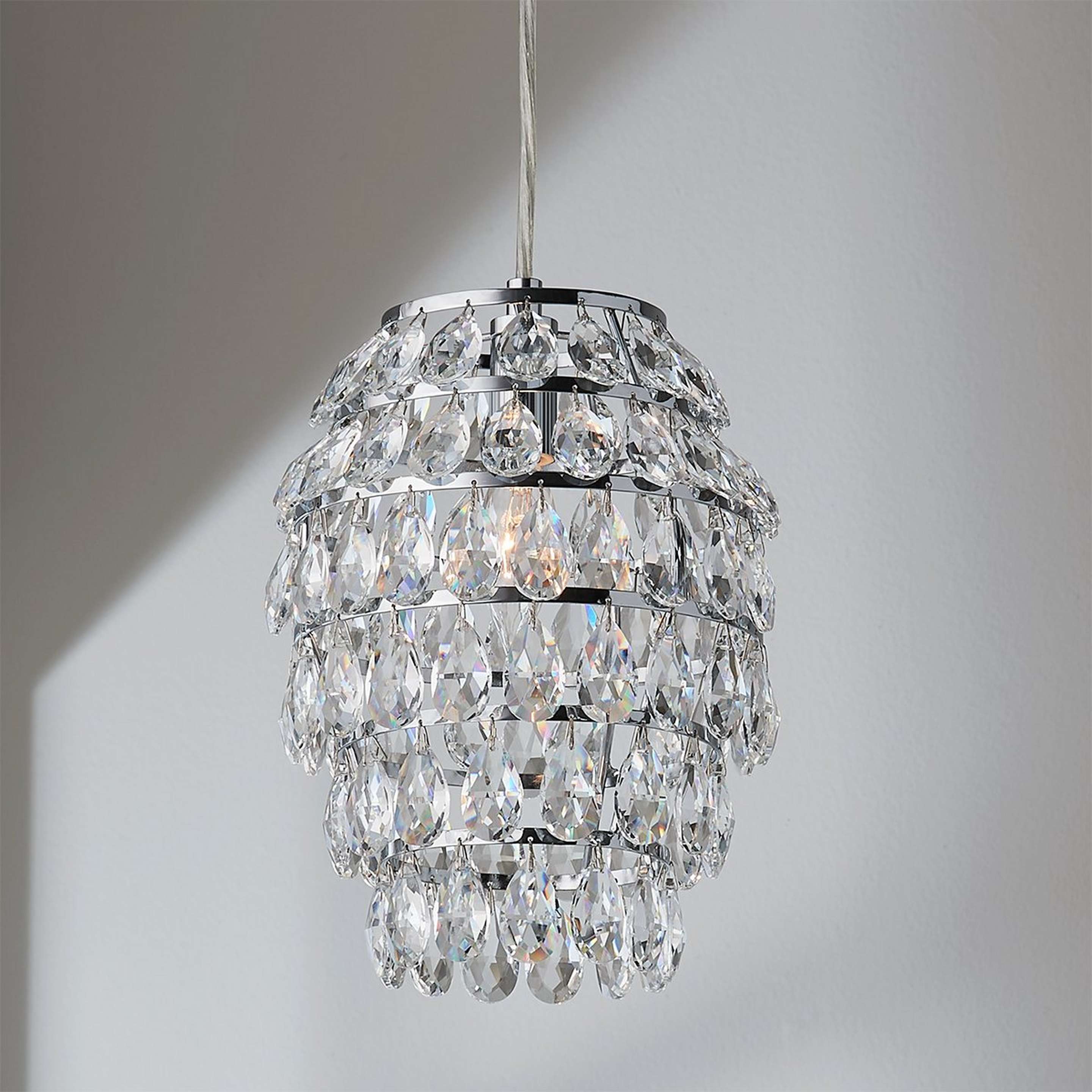 A Crystal Curtain Mini Pendant Light with Chrome / Crystal color