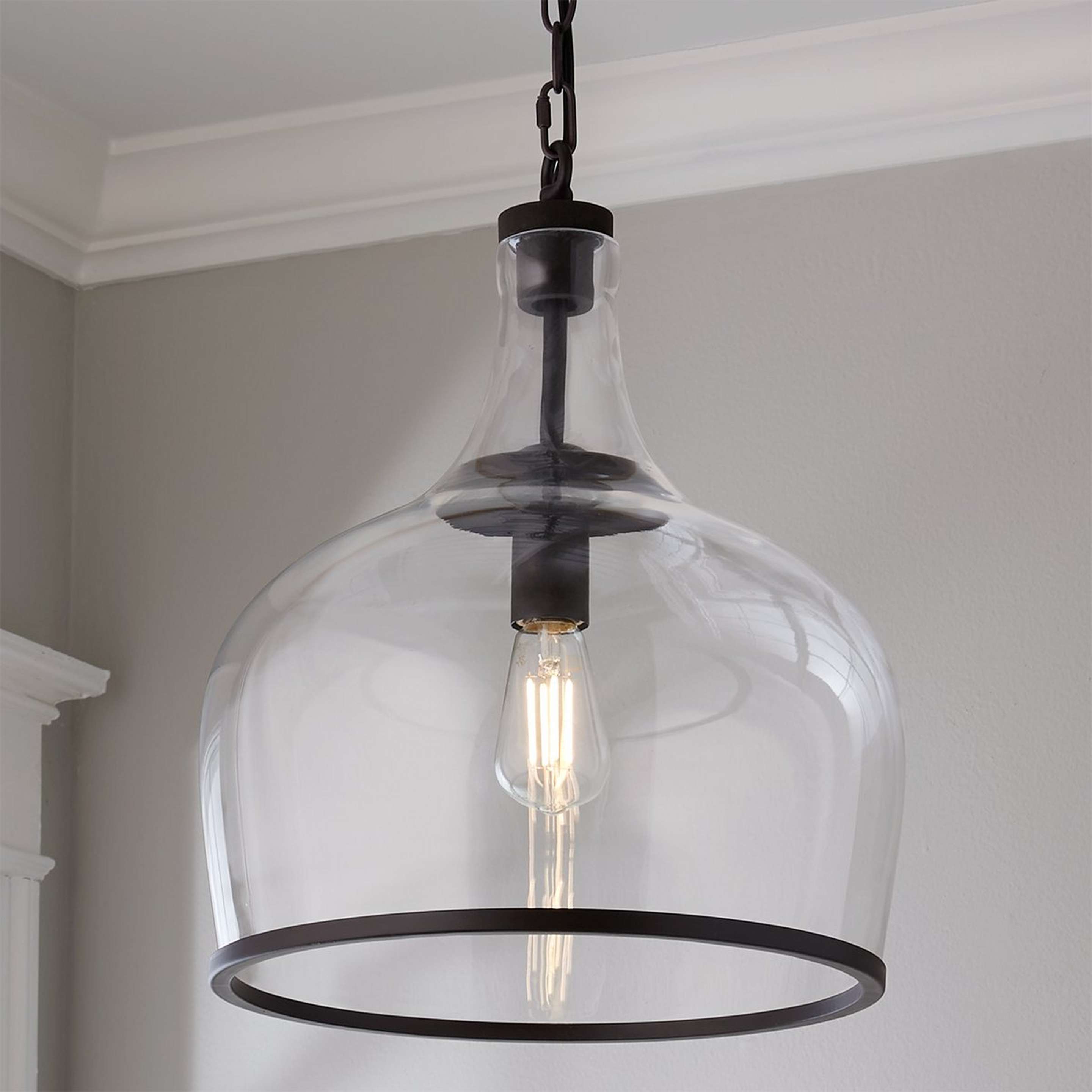 A Reproduction Glass Cloche Pendant with Bronze / Clear color