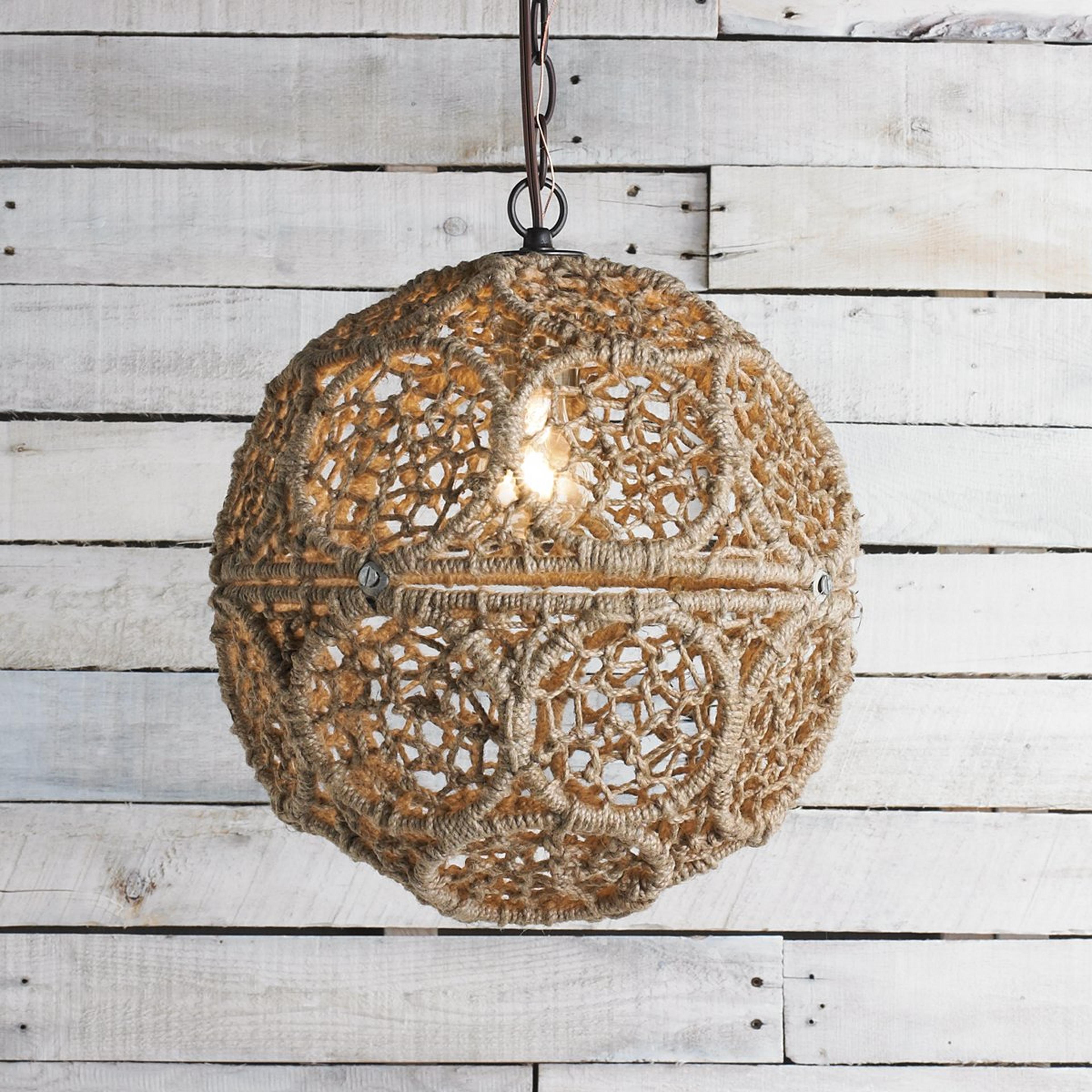 A Macrame Jute Sphere Pendant - Small with Bronze / Natural color