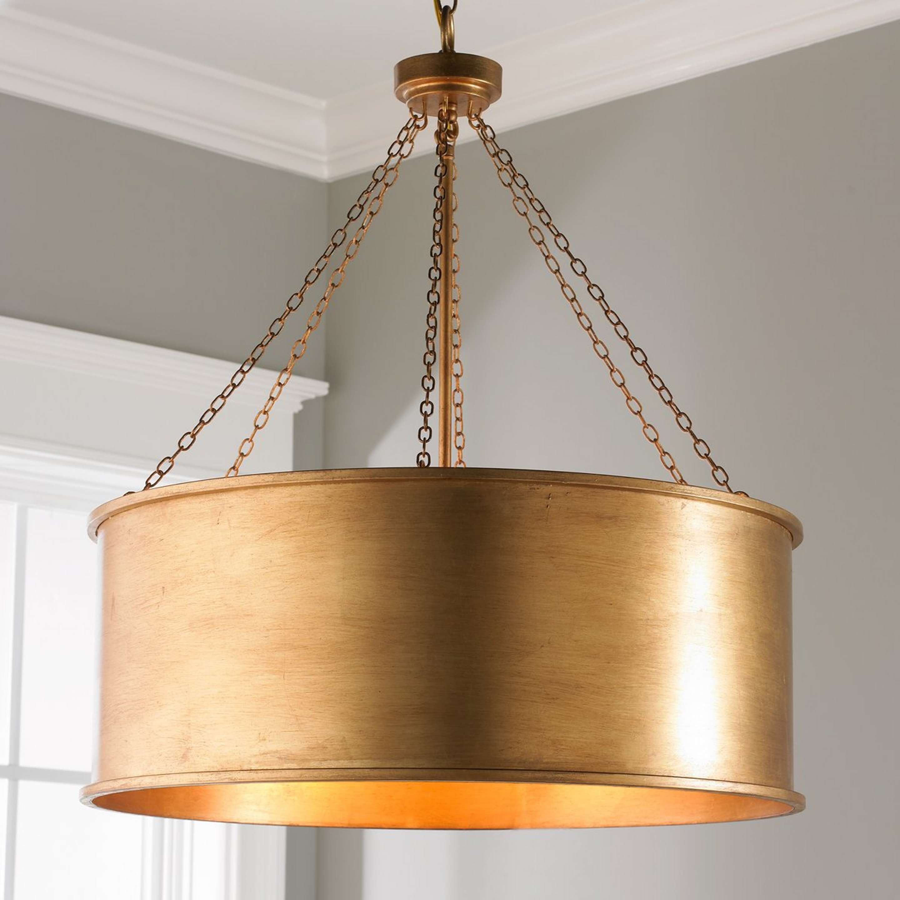 A Luxe Patina Metal Drum Shade Pendant - Large with Gold Patina color