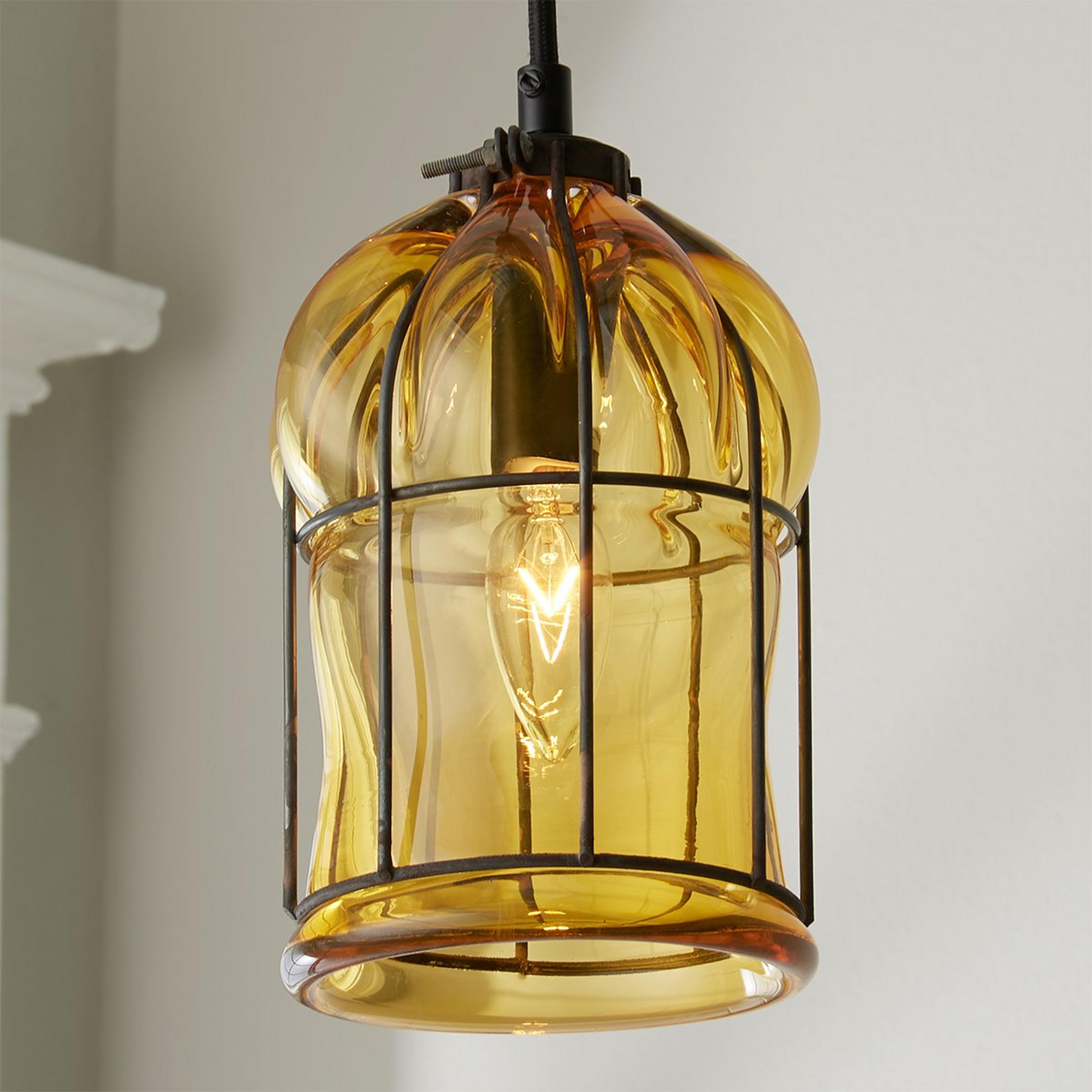 A Wendy Umanoff Glass Cage Pendant with Black / Amber color