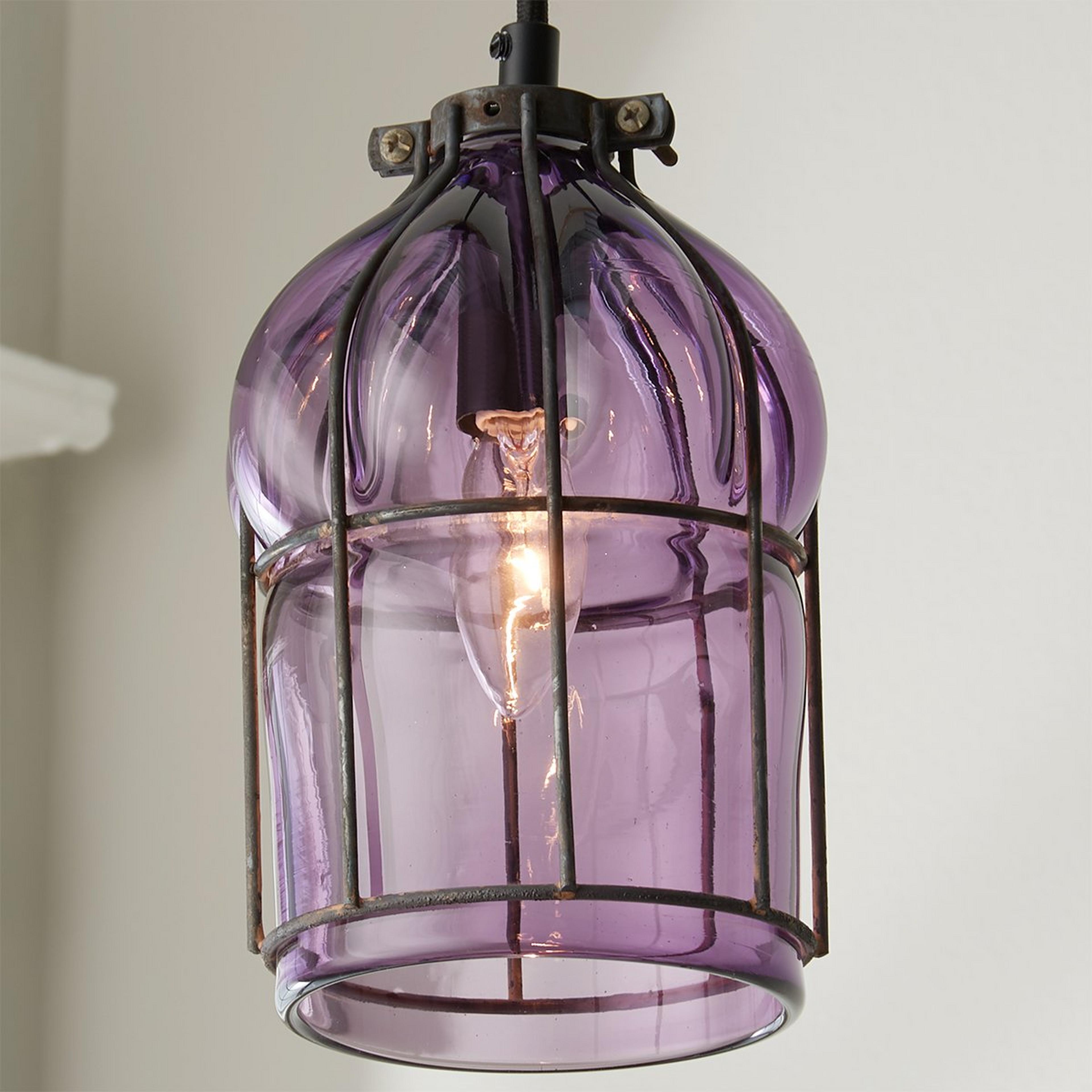 A Wendy Umanoff Glass Cage Pendant with Black / Lavender color