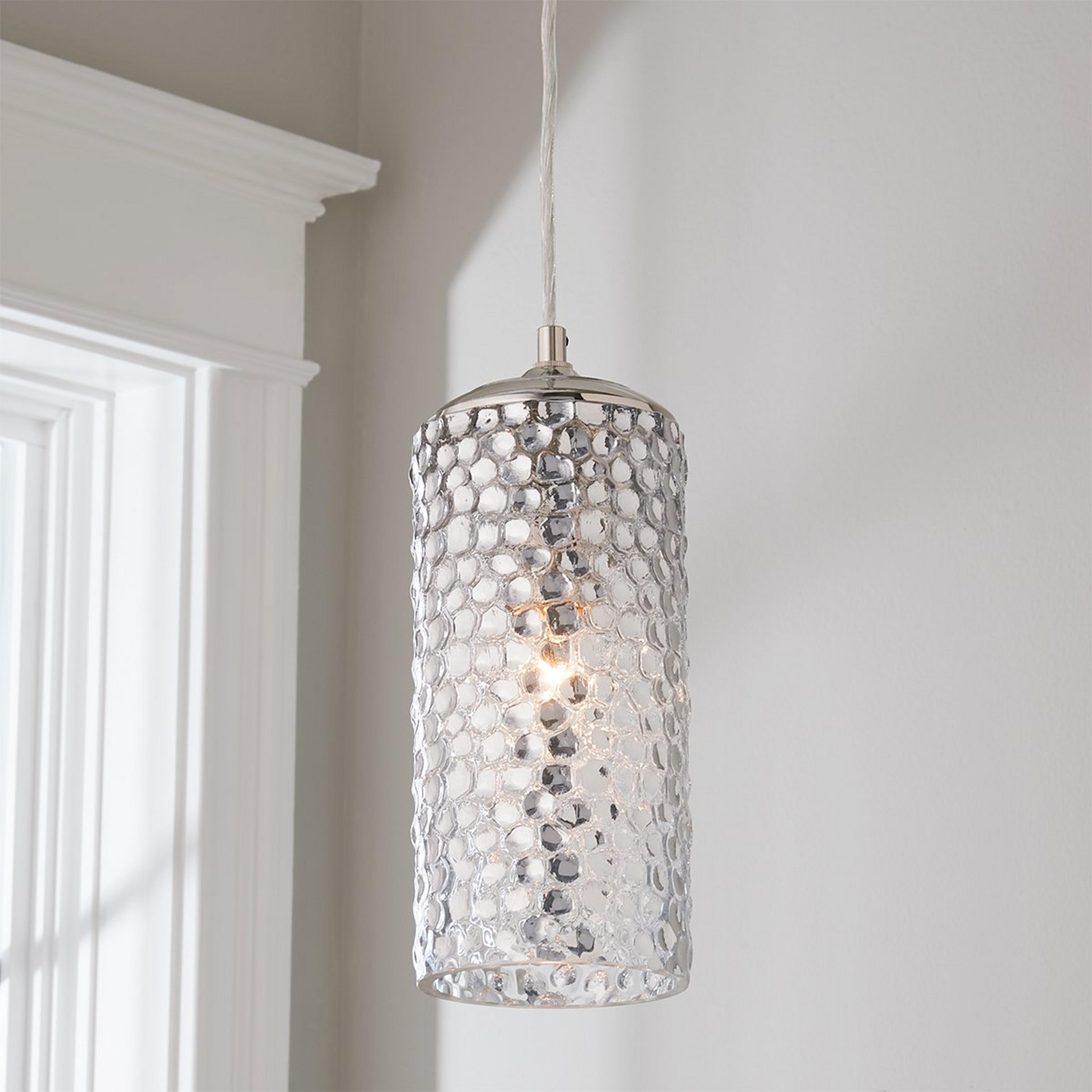 A Dimple Cylinder Glass Pendant with Mercury Glass / Chrome color