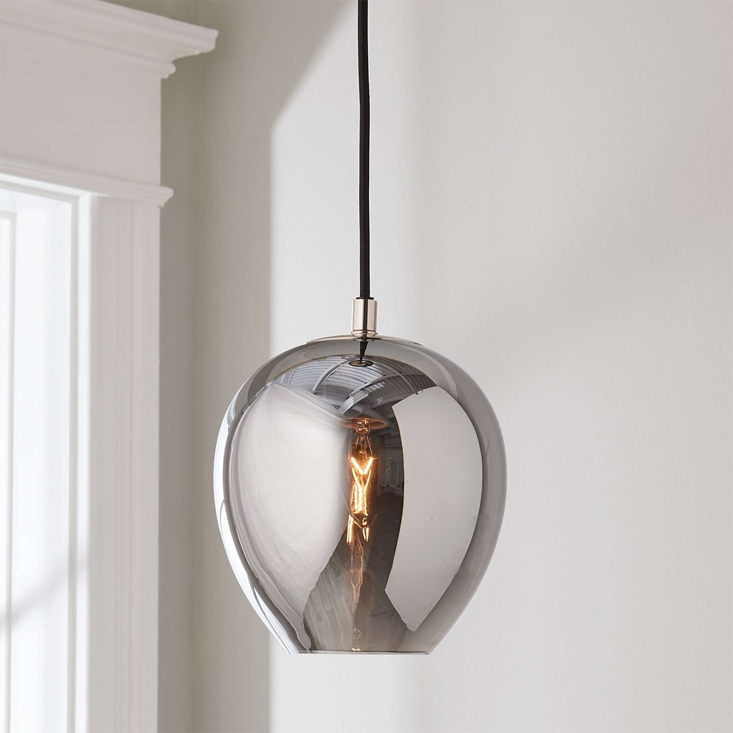 A Smoked Glass Drop Pendant - Small with Polished Nickel color