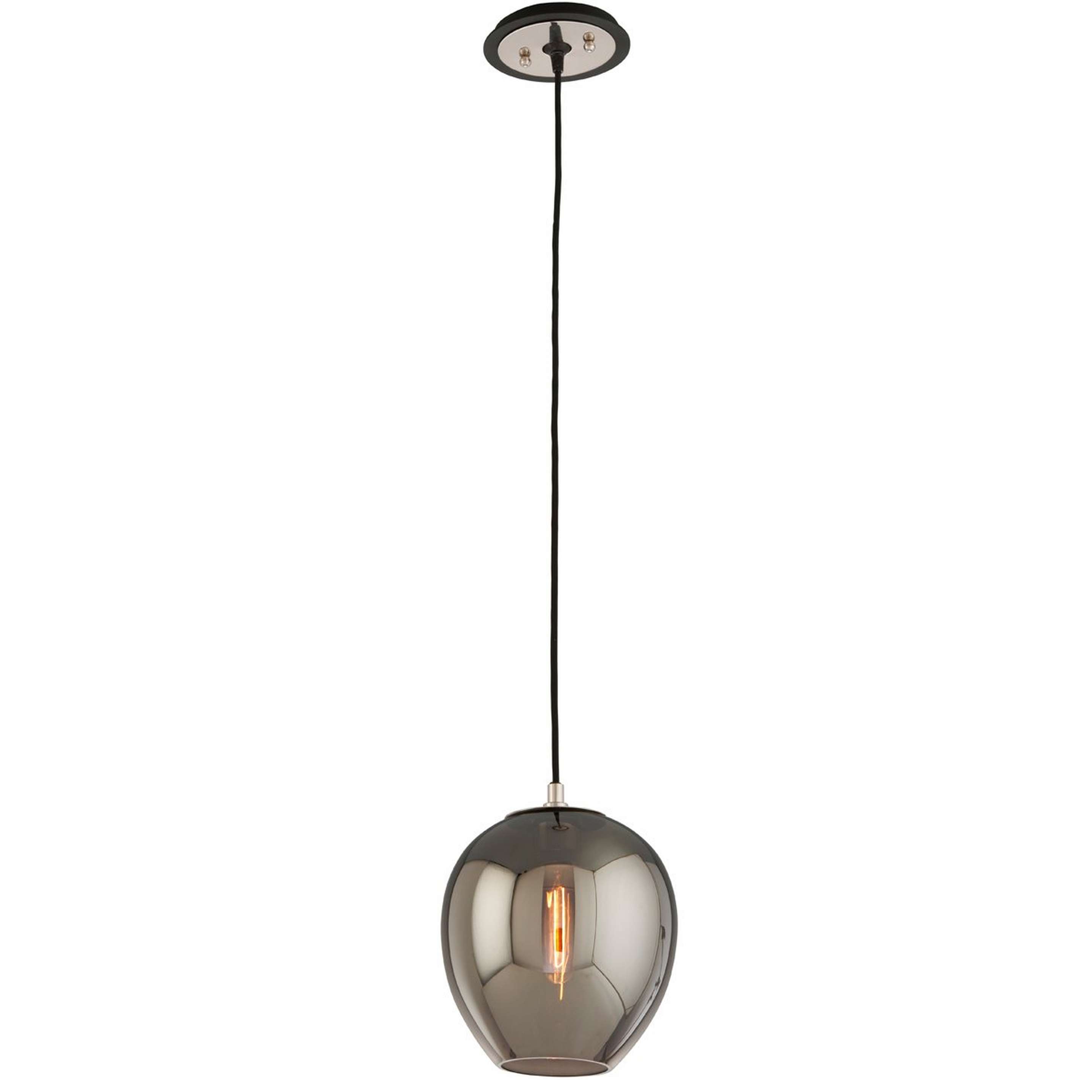A Smoked Glass Drop Pendant - Large with Polished Nickel color