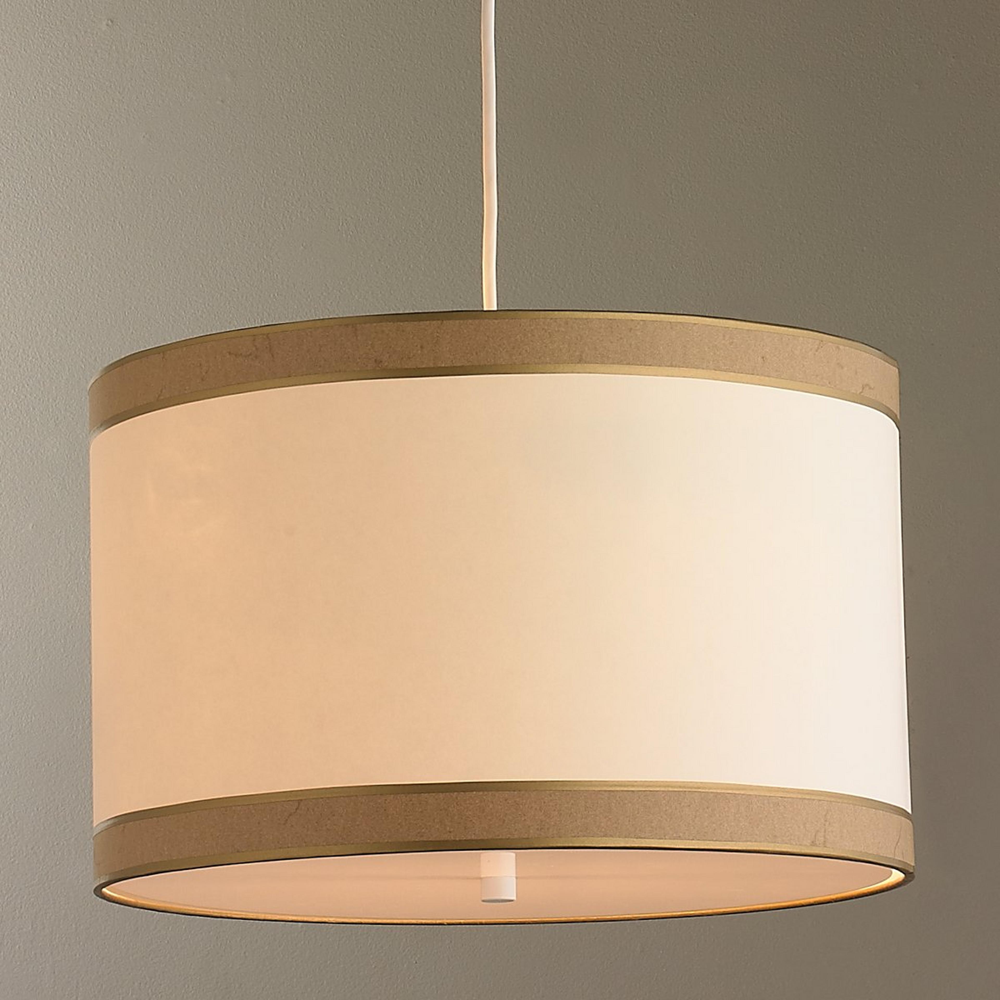 A Metallic Trimmed Drum Shade Pendant Light with undefined color