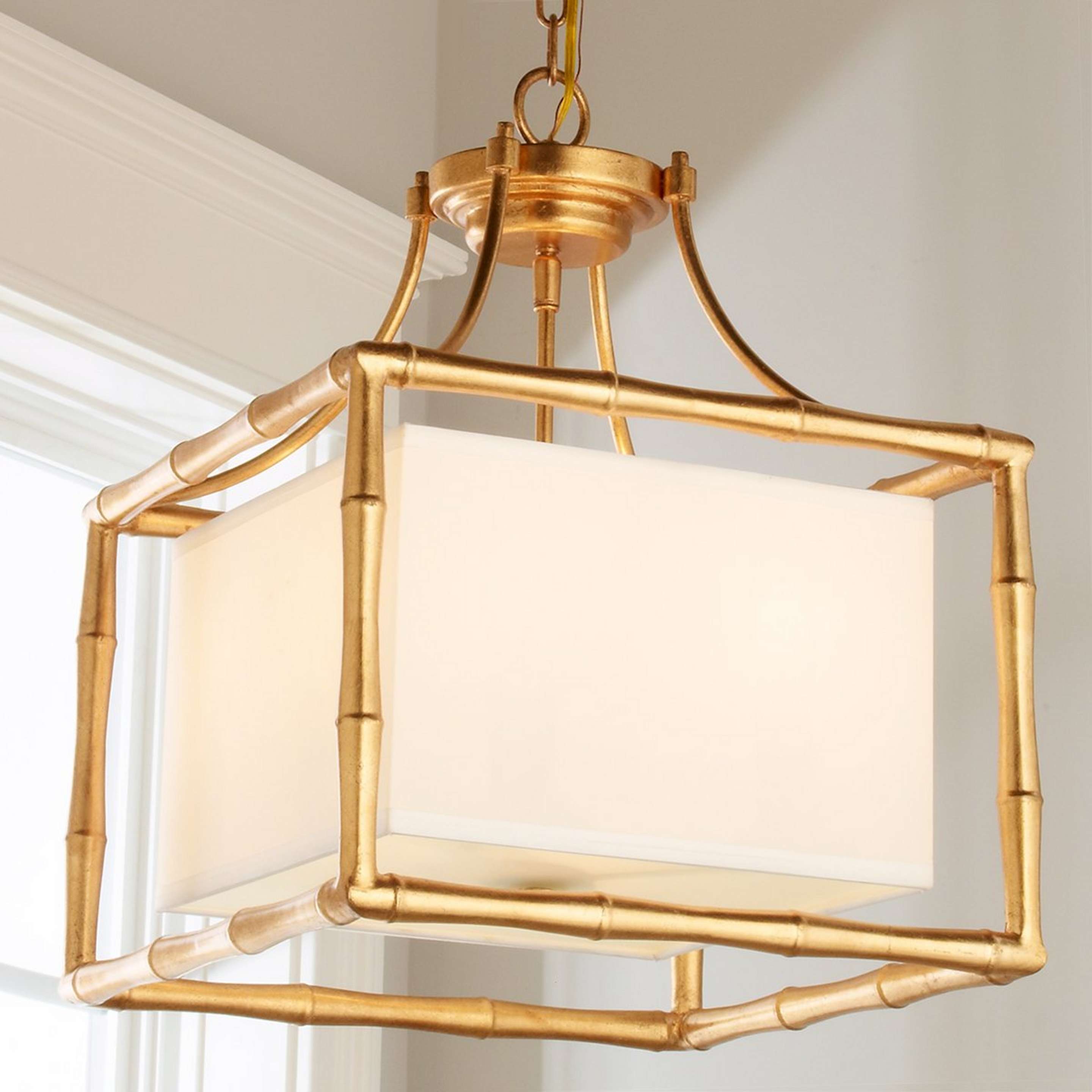 A Bamboo Square Shade Pendant with Antique Gold color