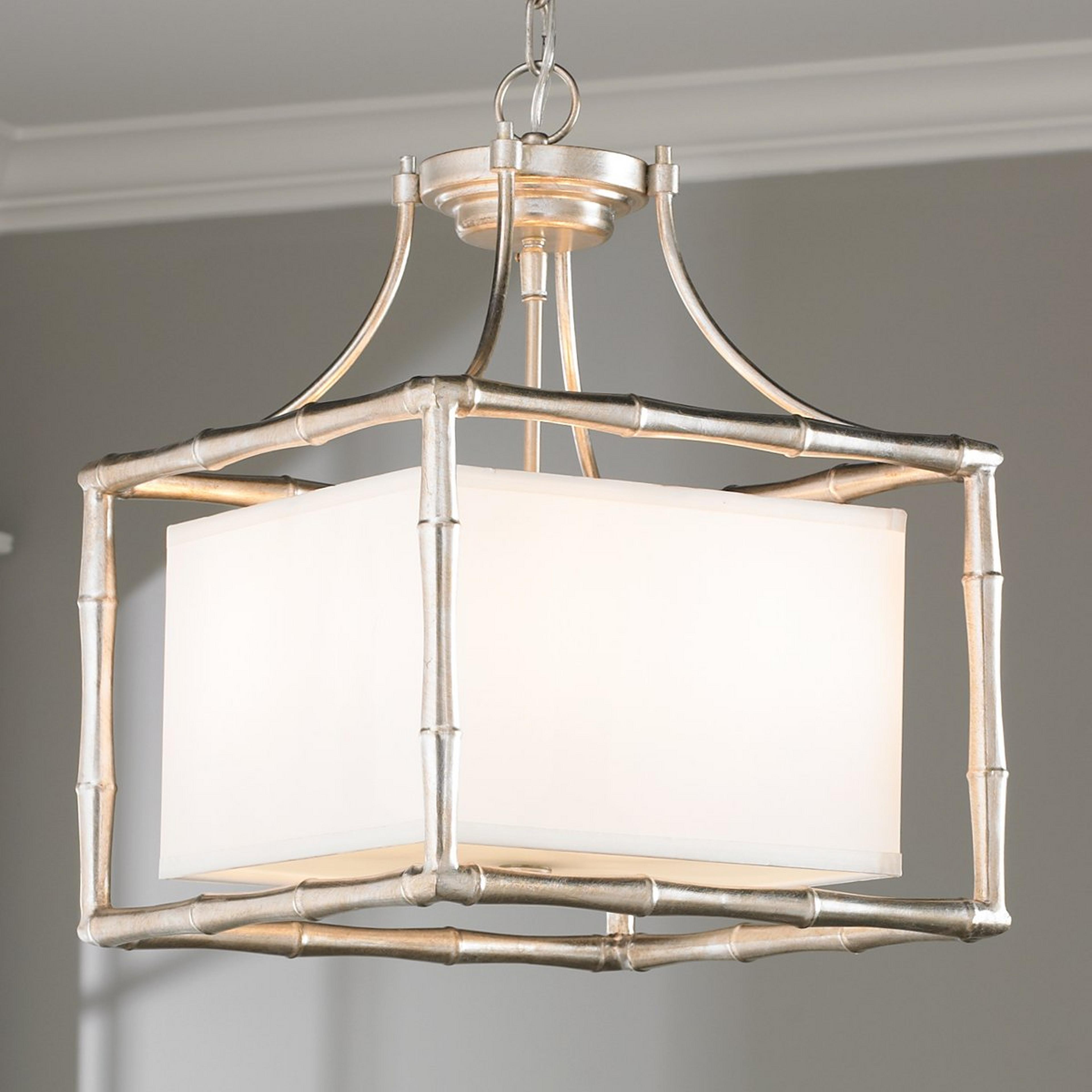 A Bamboo Square Shade Pendant with Antique Silver color
