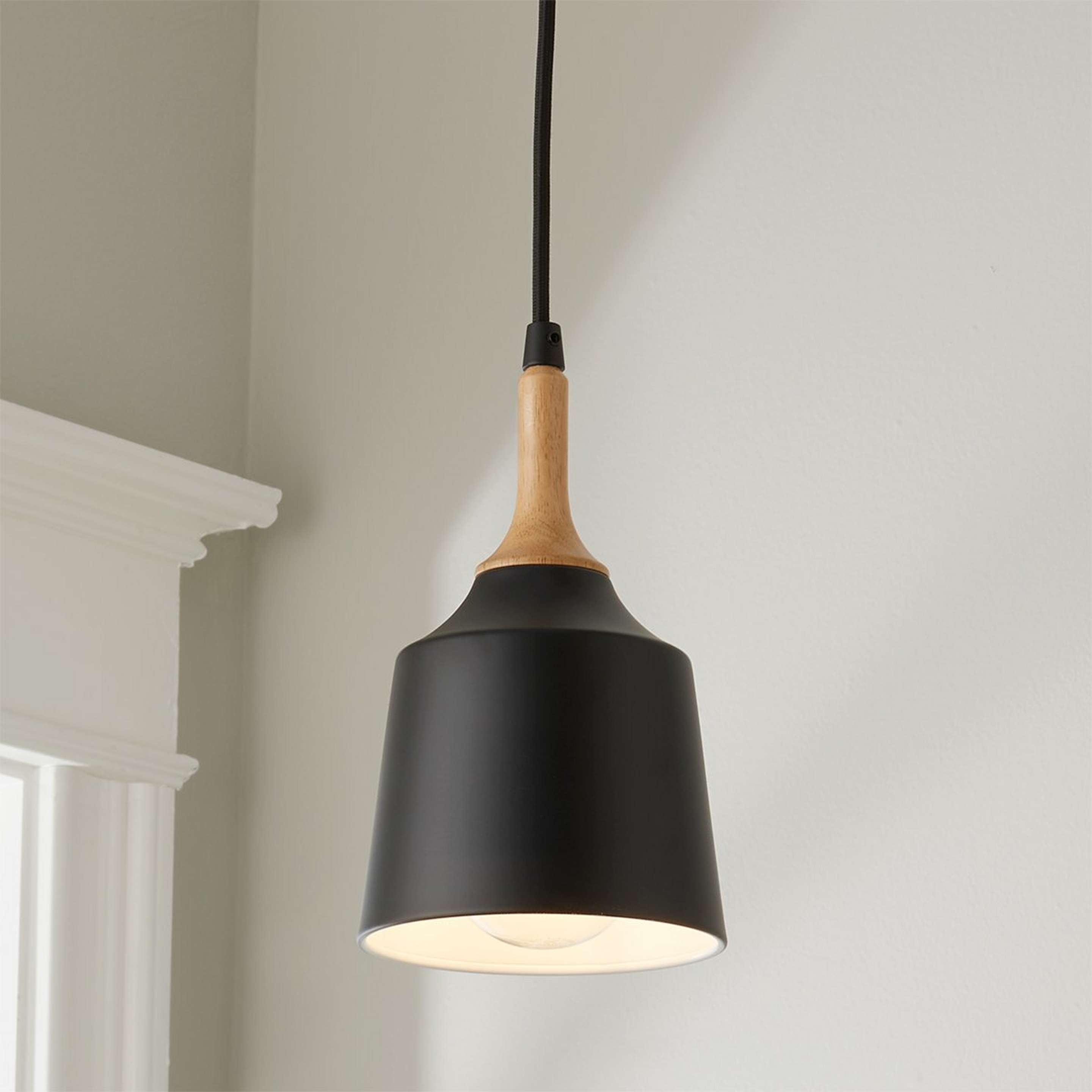 A Metal and Natural Wood Mini Pendant with Black / Natural Wood color