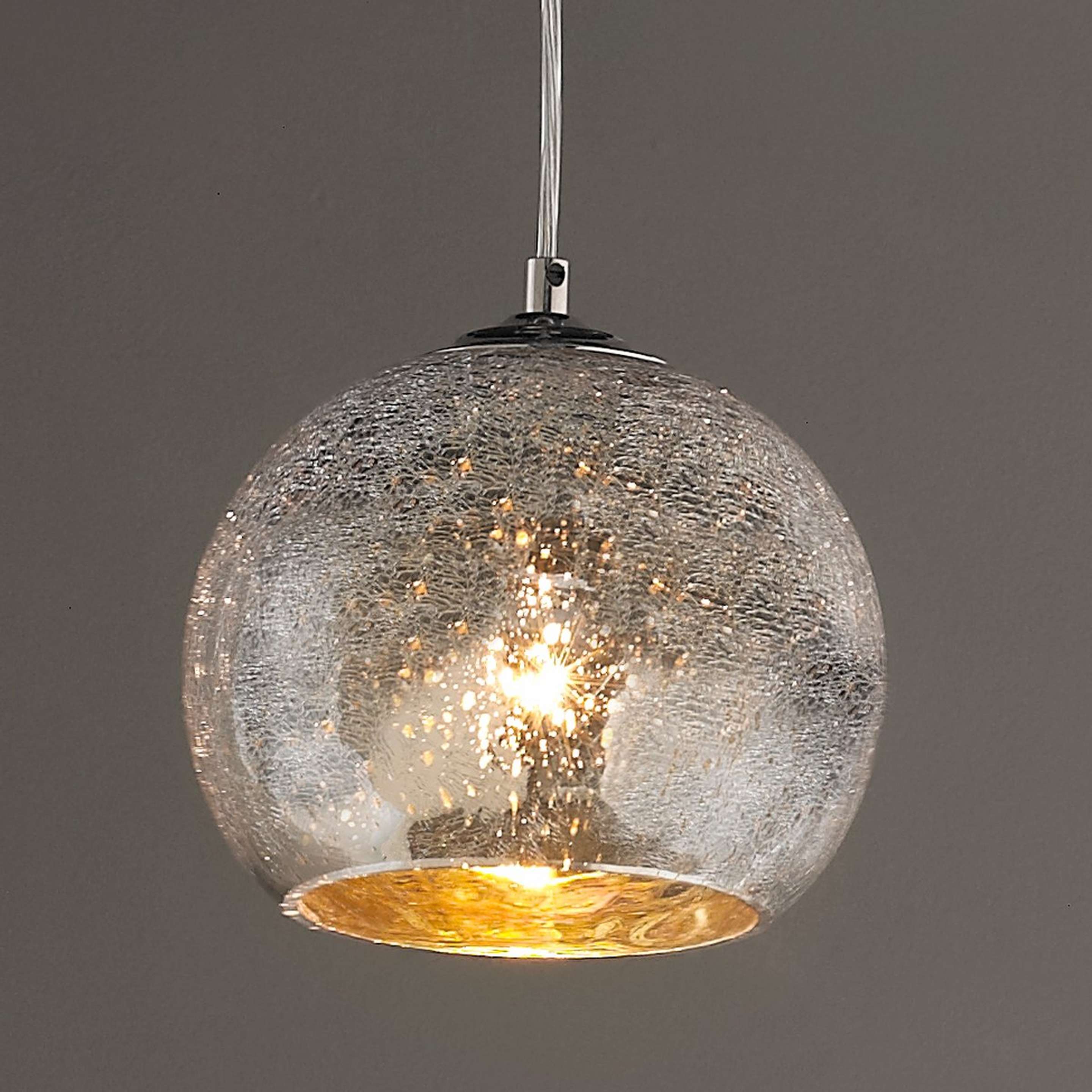 A Mini Crackled Mercury Bowl Pendant Light with Chrome / Mercury Silver / Amber color