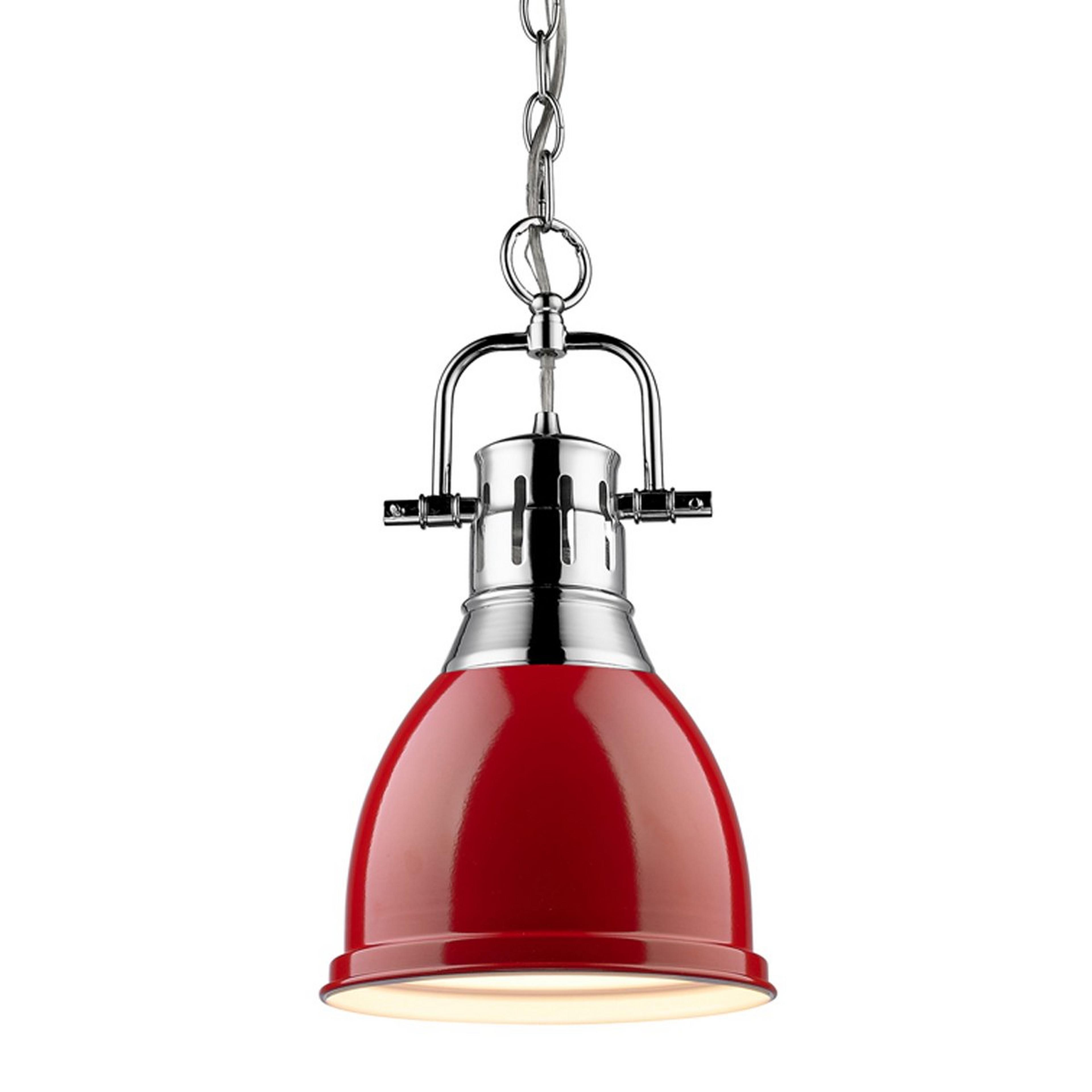 A Classic Dome Shade Pendant Light with Chain - Small with Chrome / Red color