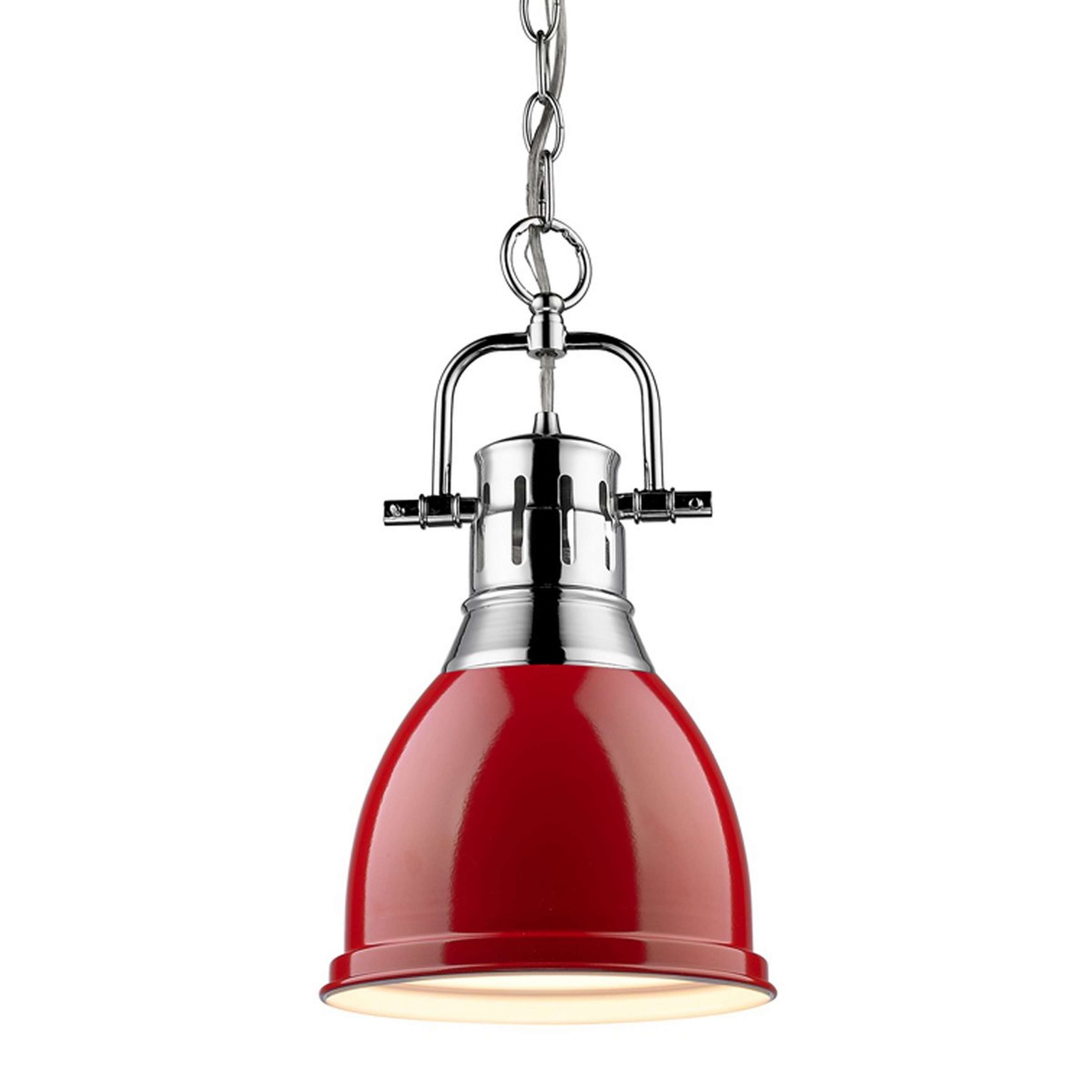 A Classic Dome Shade Pendant Light with Chain - Small with Chrome / Red color
