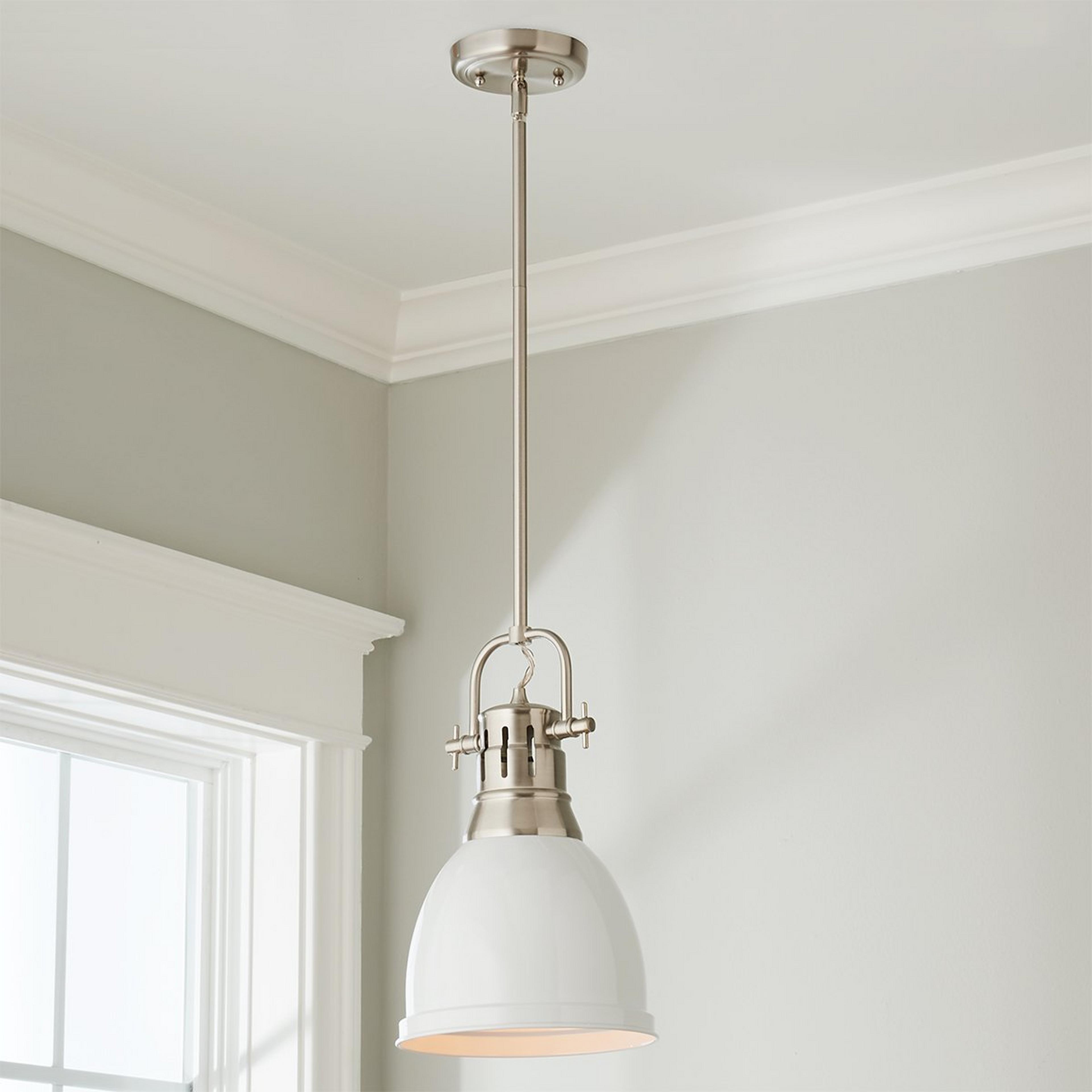 A Classic Dome Shade Pendant Light with Rod - Small with Pewter / White color
