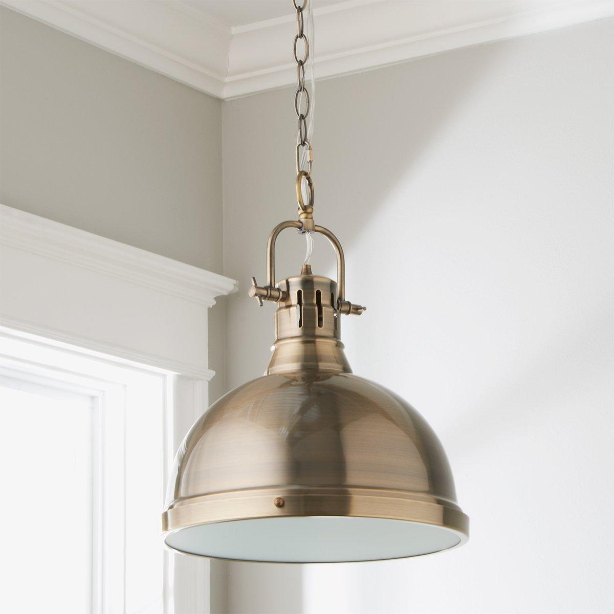 Classic dome shaped hanging chandelier light fixture, hung over breakfast store nook,