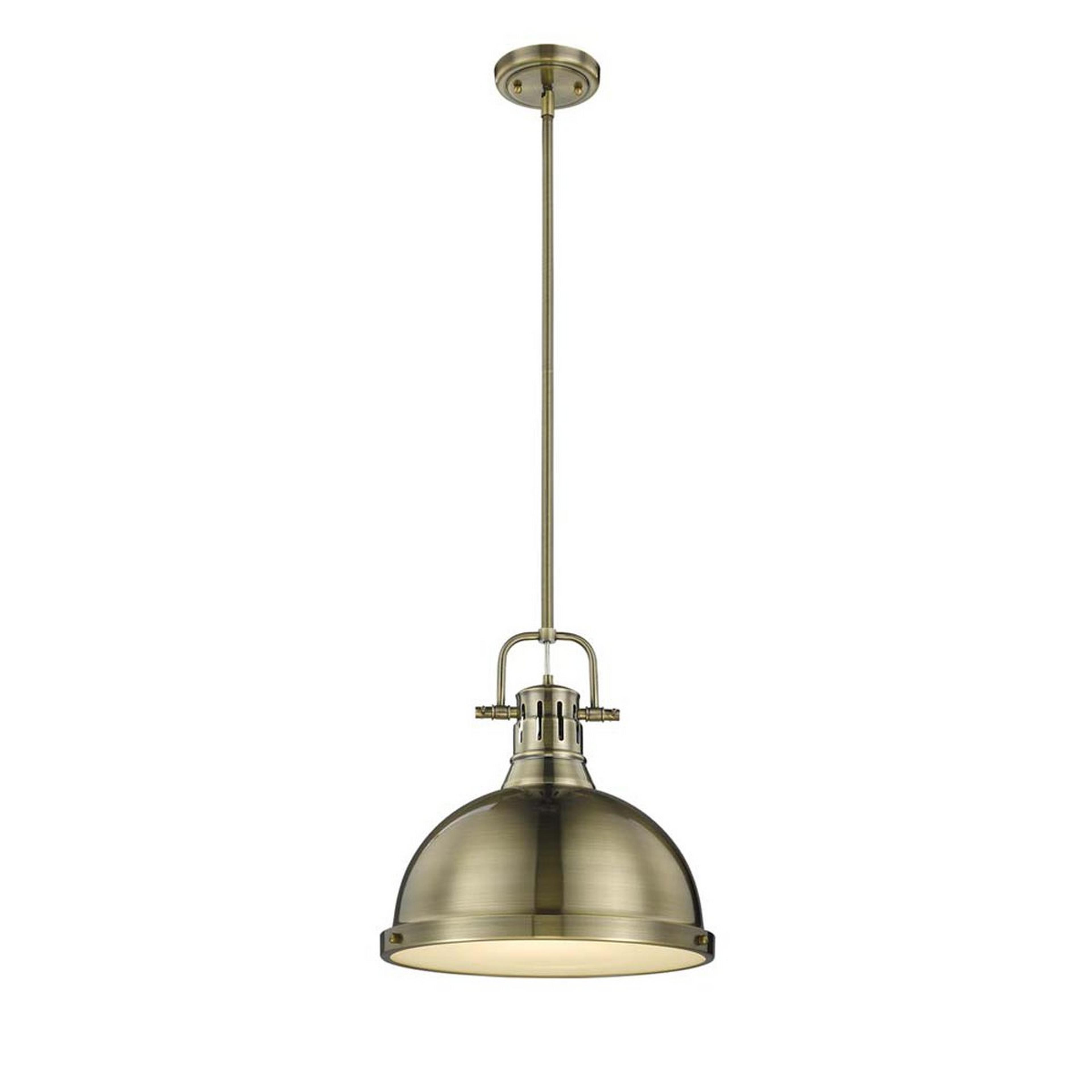 A Classic Dome Shade Pendant Light with Rod - Large with Aged Brass color