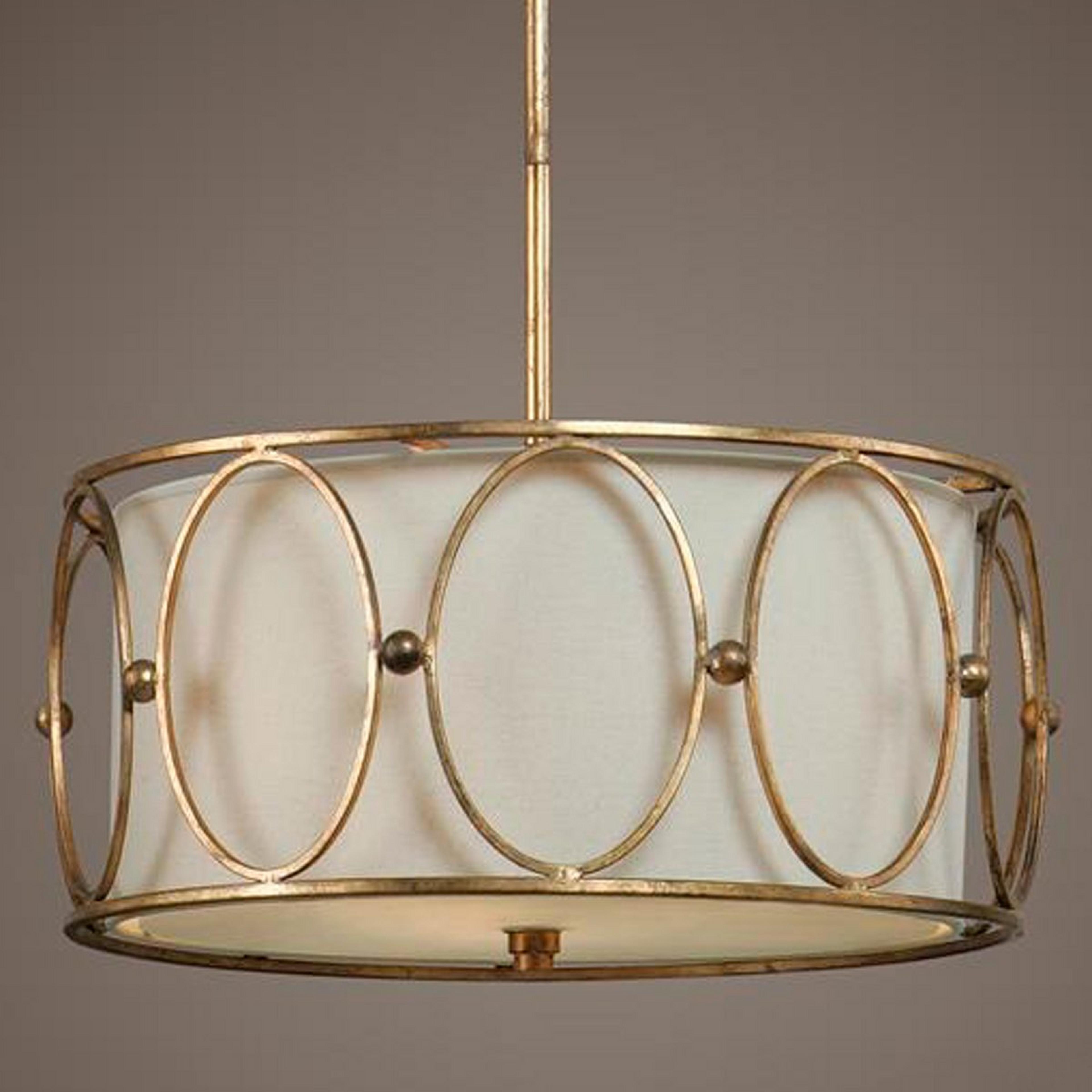 A Golden Ovals Metal Cage Pendant with White color
