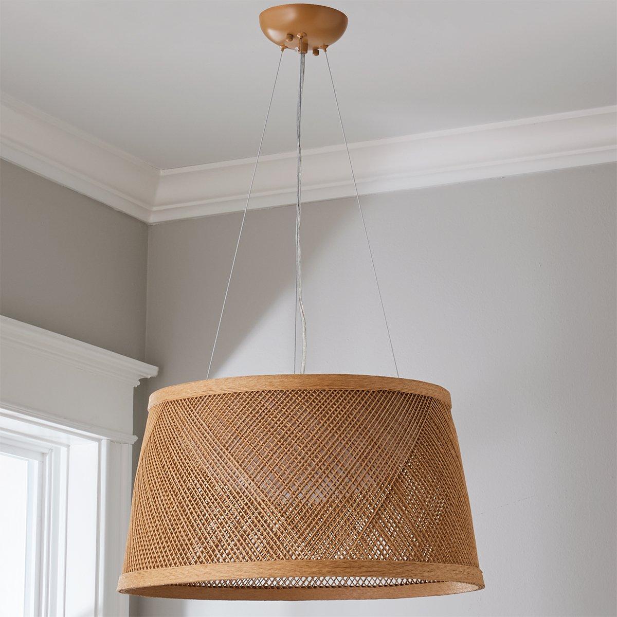 Natural fiber pendant deals light