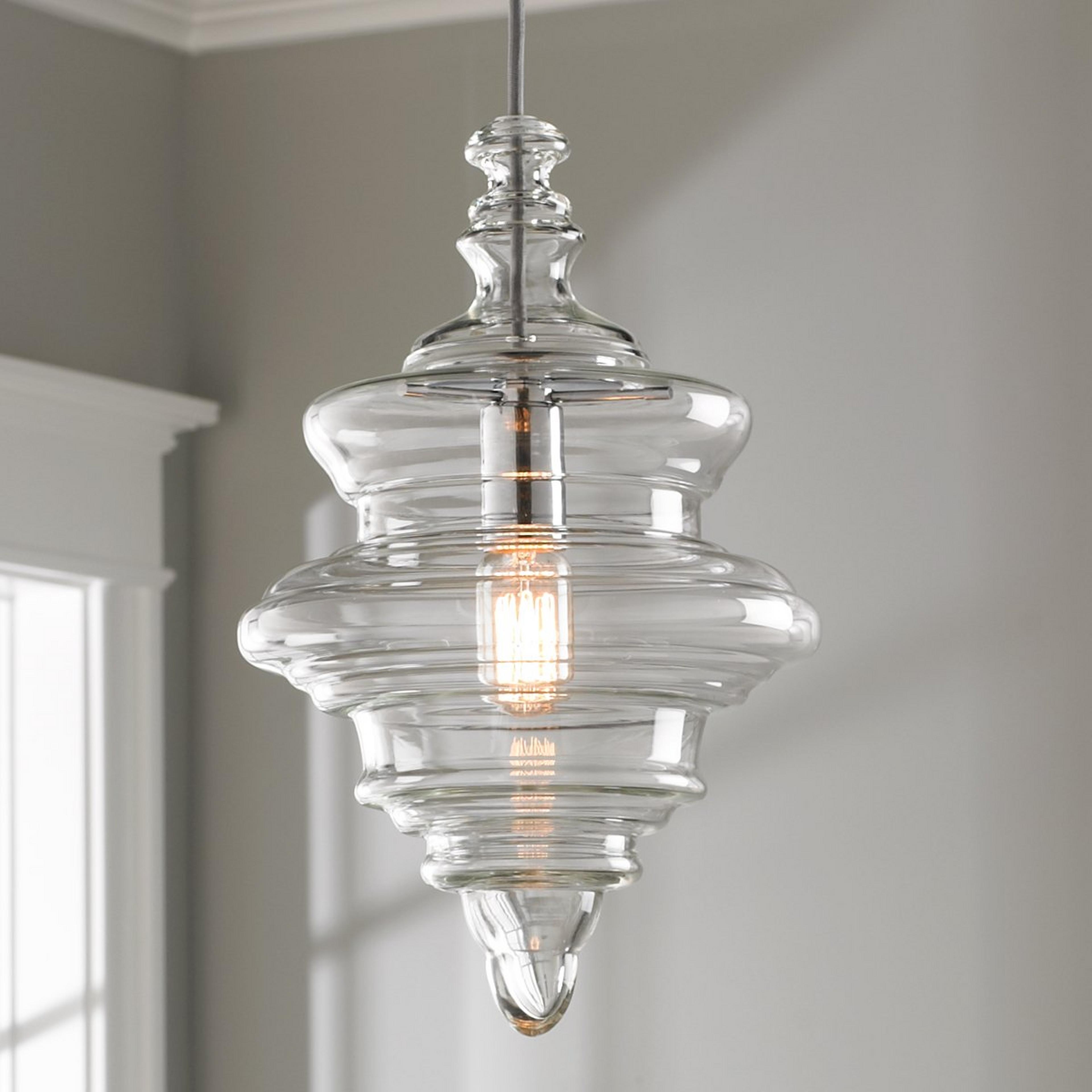 A Closed Glass Spool Pendant with Chrome / Clear color
