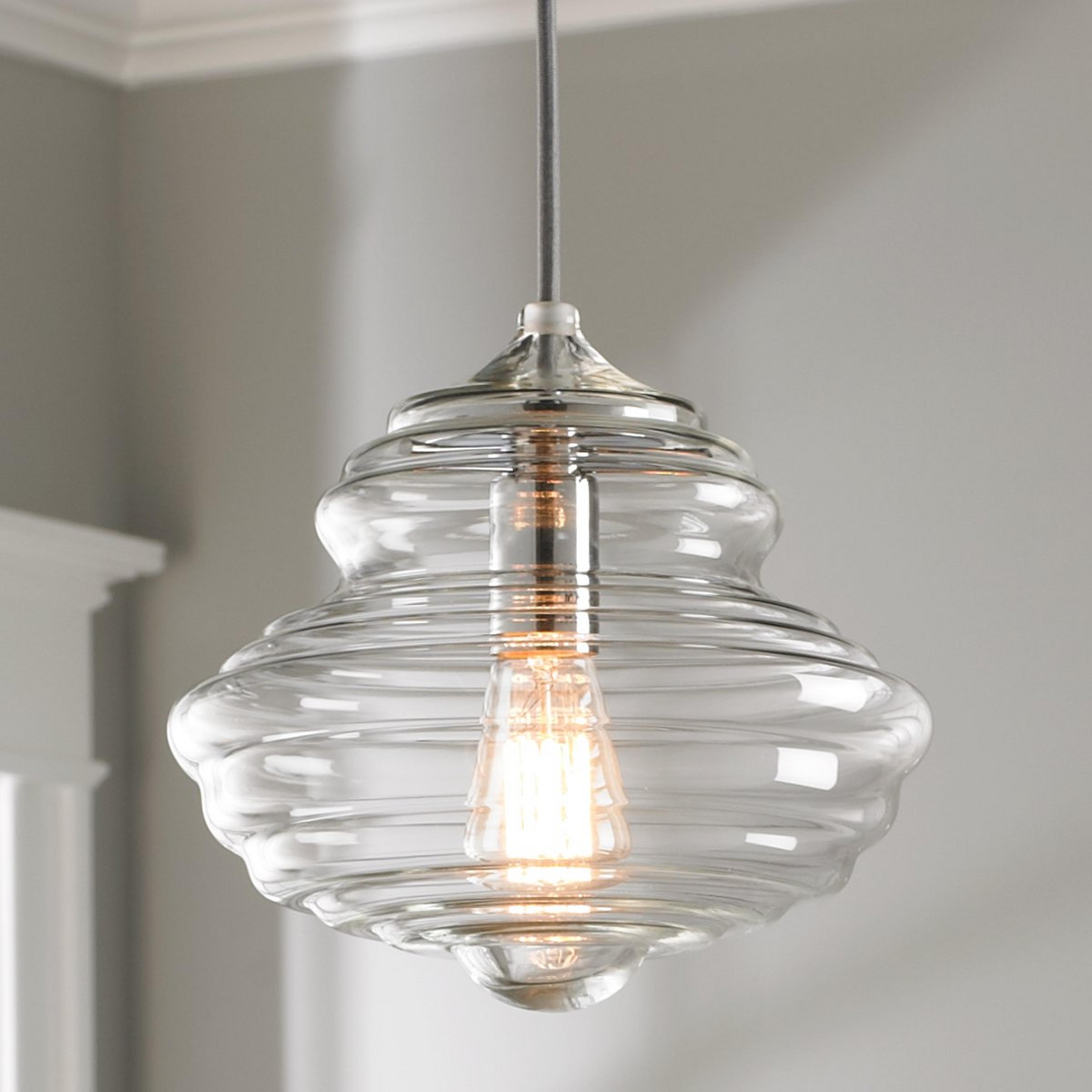 A Closed Glass Bell Pendant with Chrome / Clear color