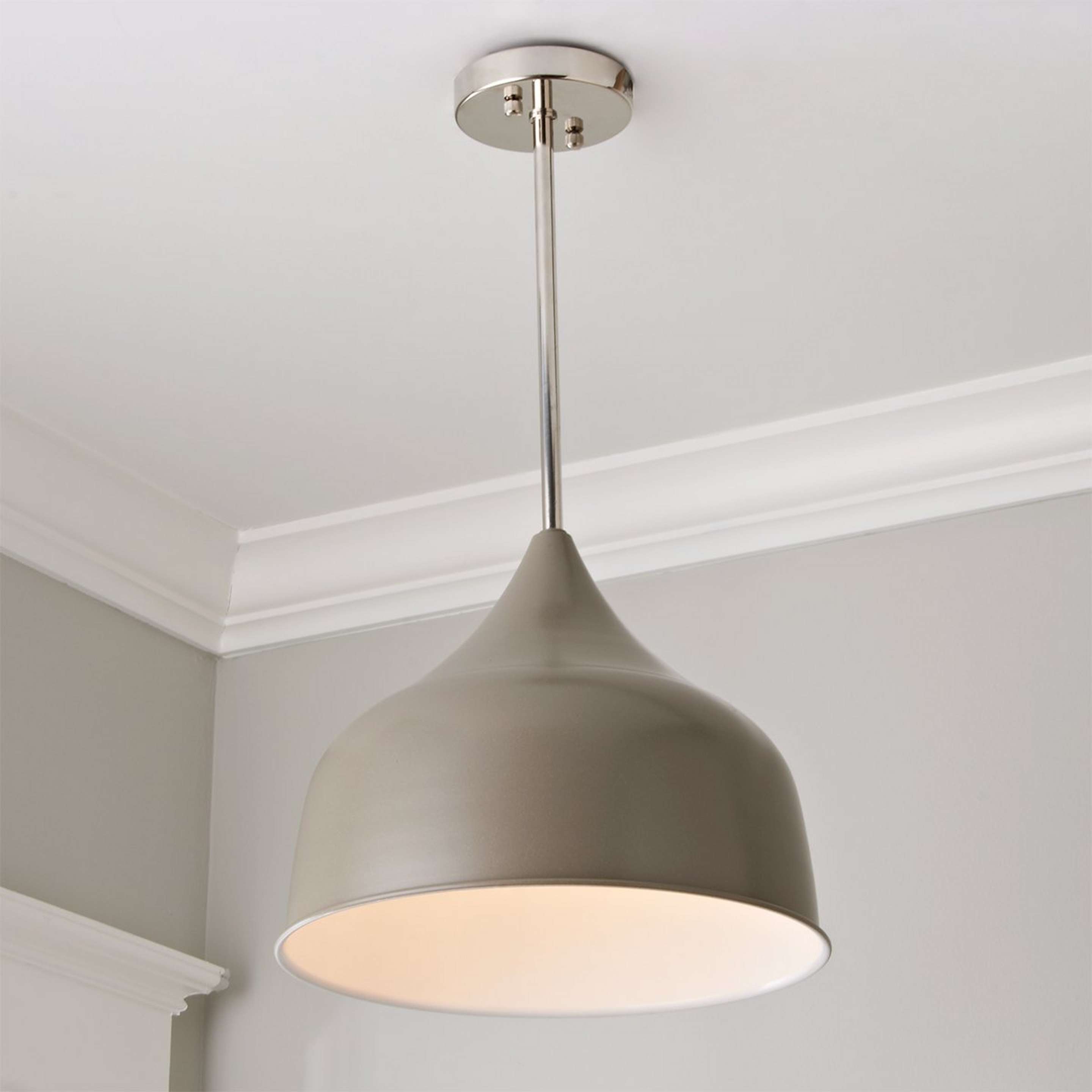 A Young House Love Metal Convertible Pendant with Polished Nickel / Putty Taupe / White color