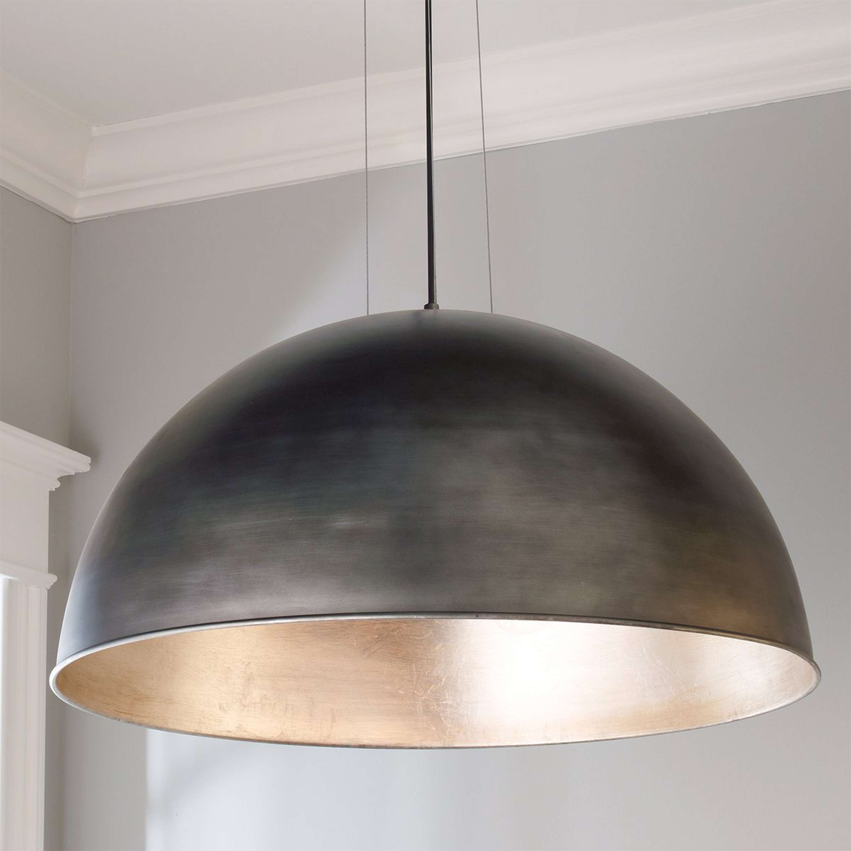 A Industrial Dome Shade Pendant with Rubbed Zinc / Silver Leaf color