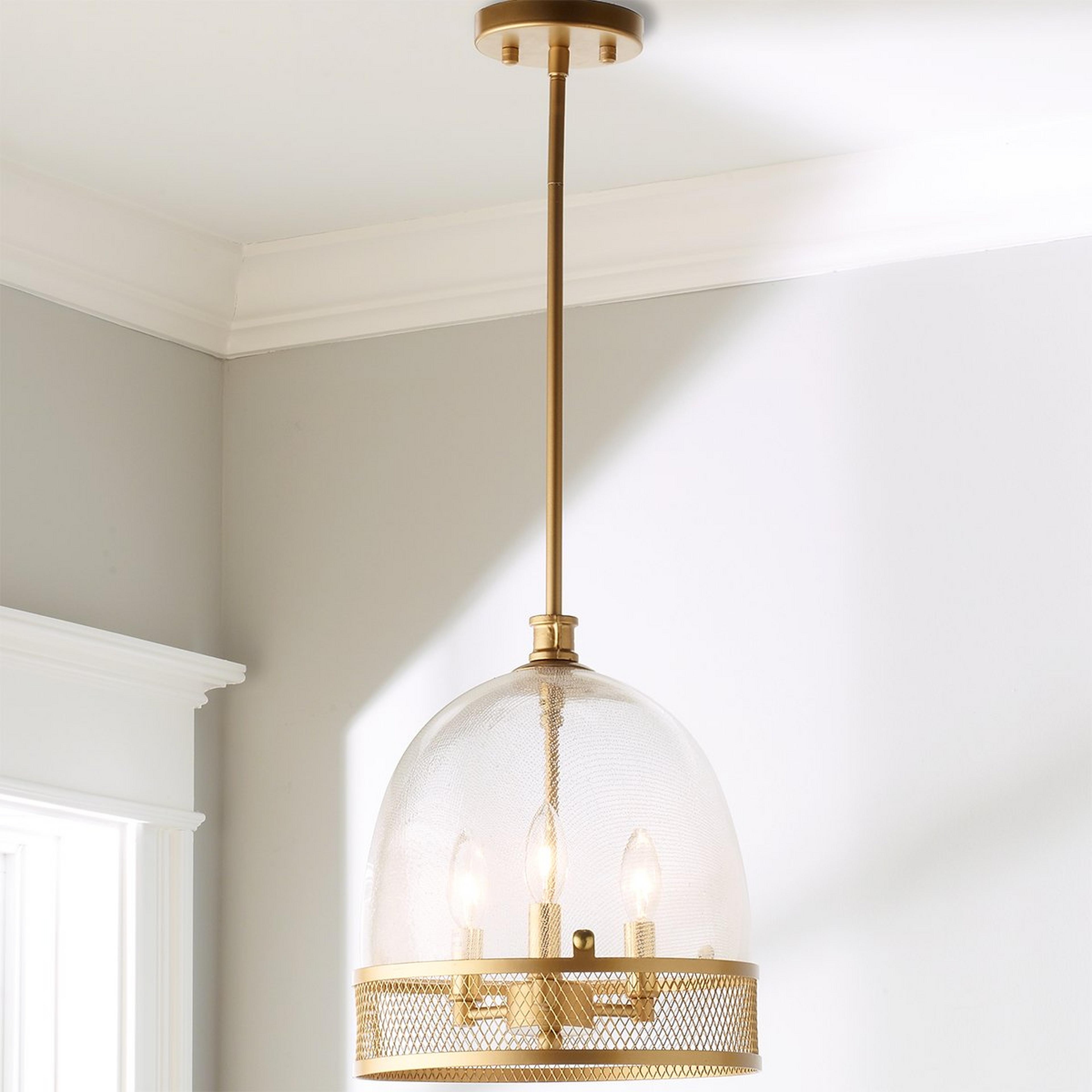 A Seeded Glass and Screen Bell Pendant with undefined color