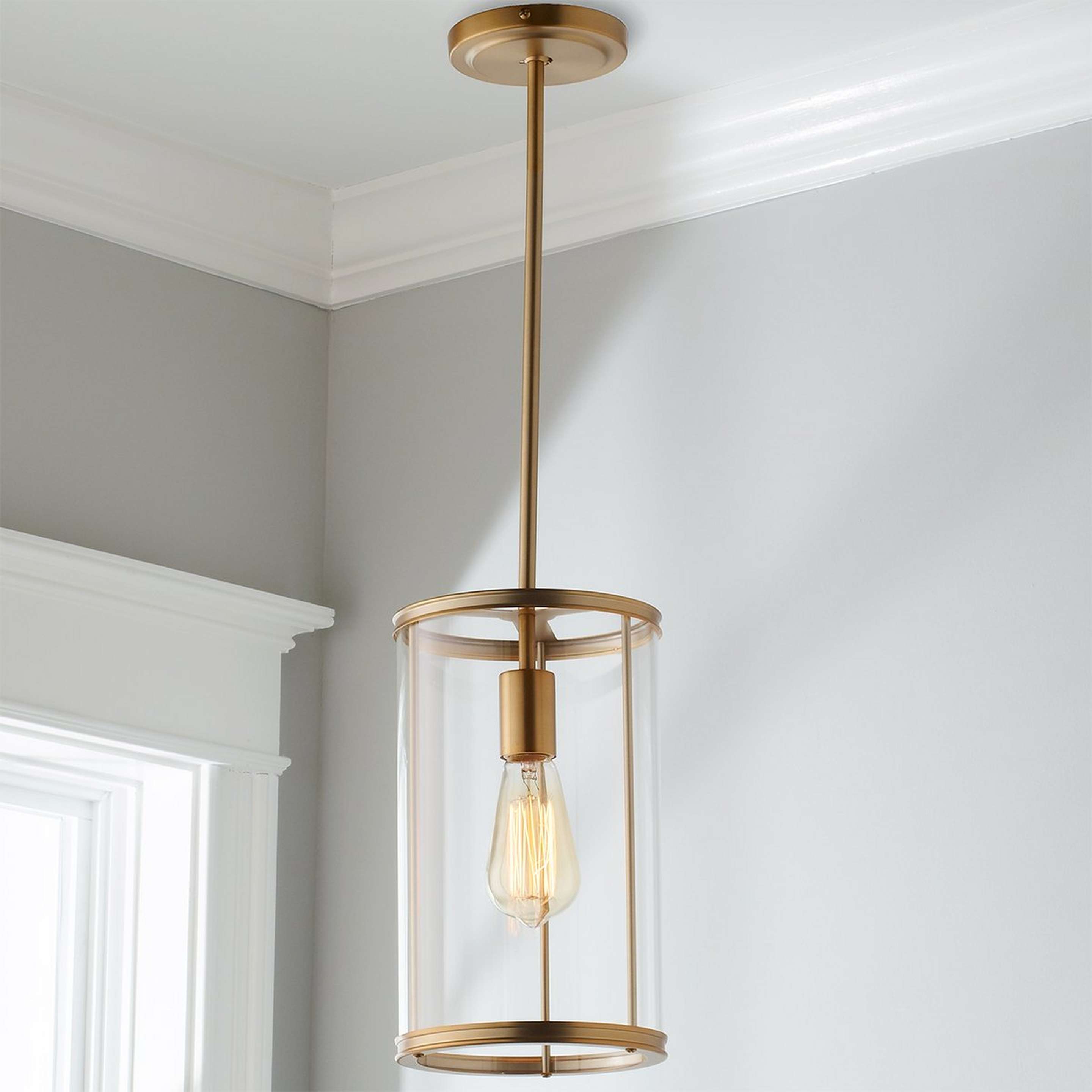 A Simple Glass Cylinder Pendant with Satin Brass / Clear Glass color