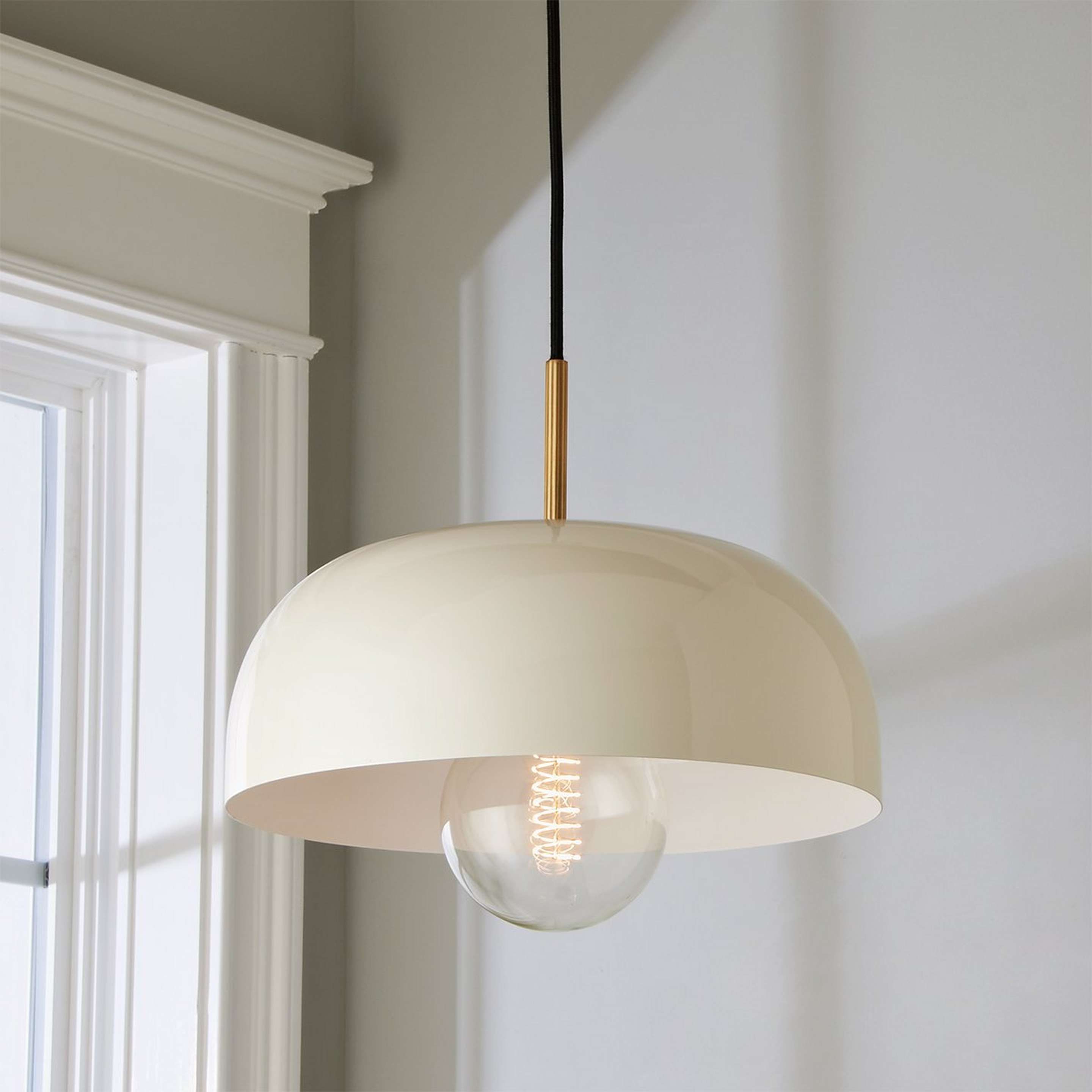 A Iconic Color Pop Dome Pendant - Large with Soft Cream with Brushed Brass color