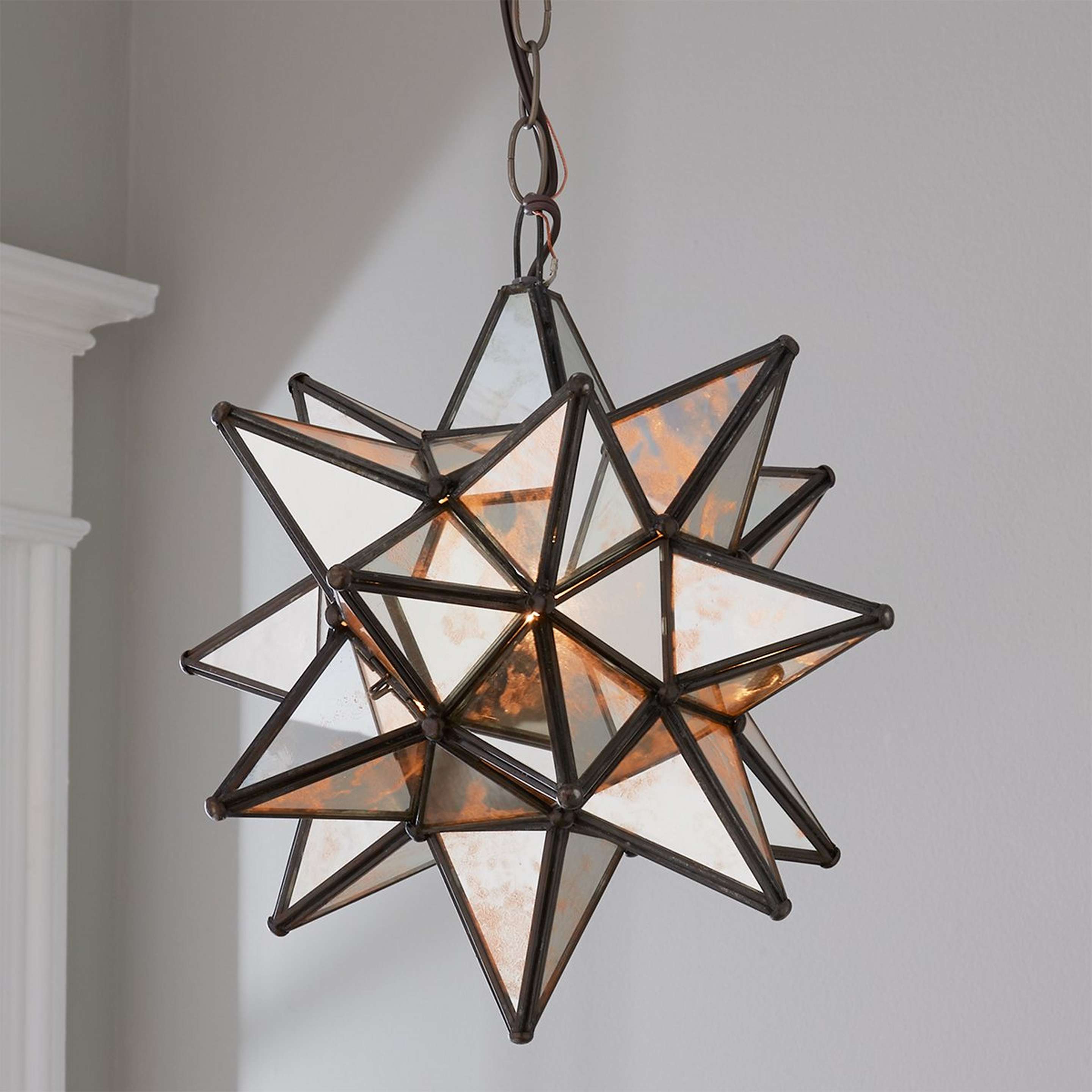 A Petite Moravian Star Pendant with Champagne / Bronze / Antique Mirror Glass color