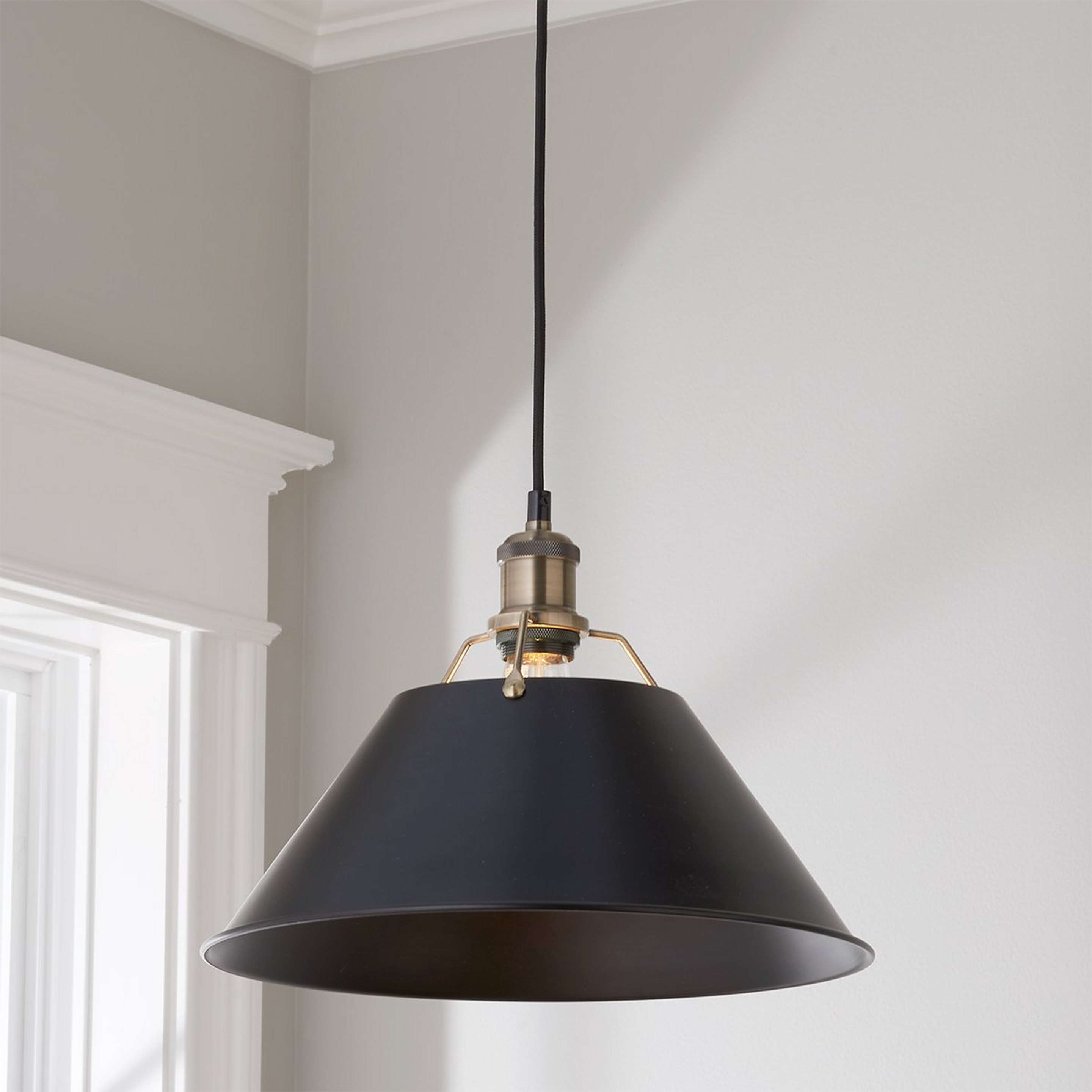 A Truncated Cone Shade Pendant - Large with Aged Brass / Black color