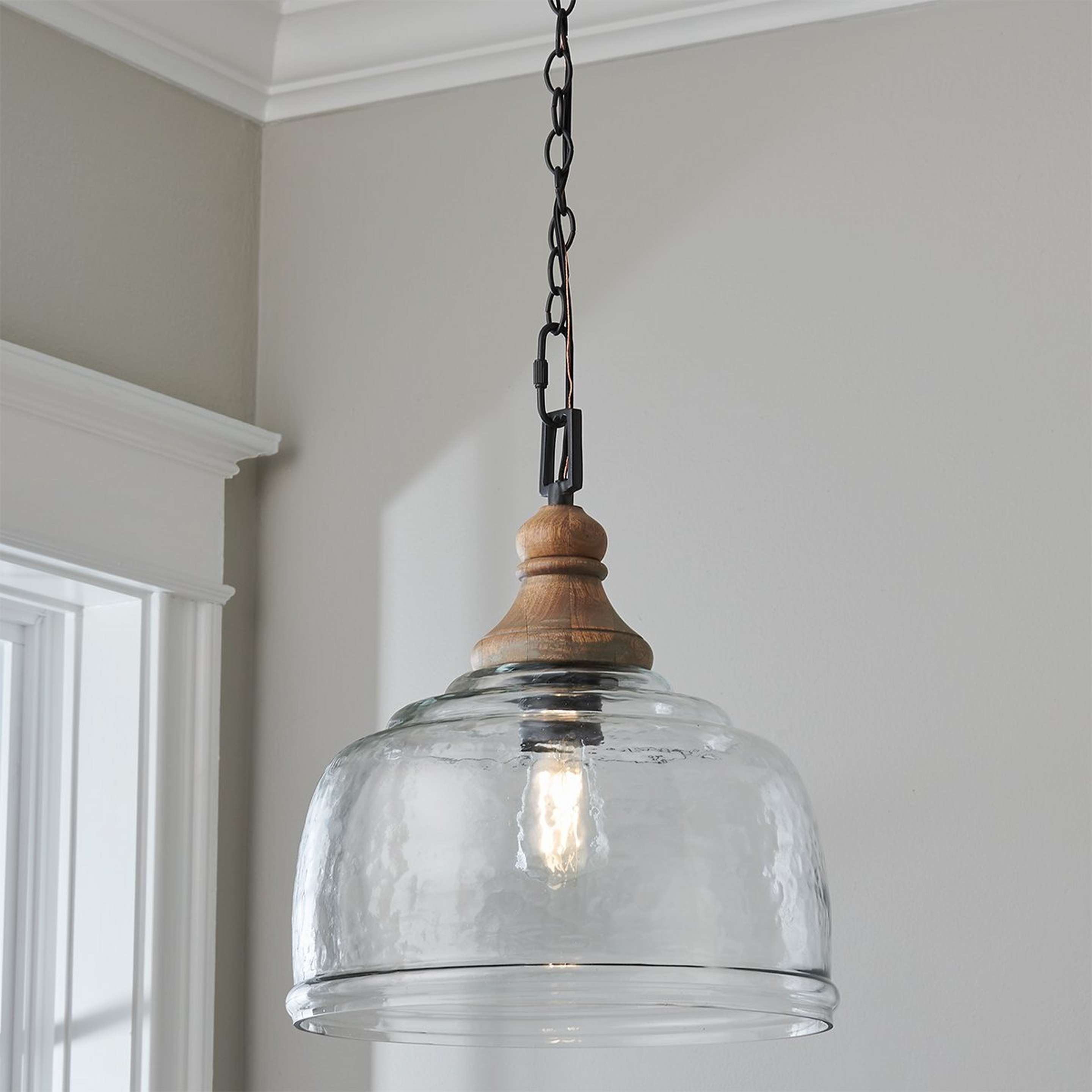 A Organic Rippled Glass Pendant with Iron / Gray Wash / Clear color