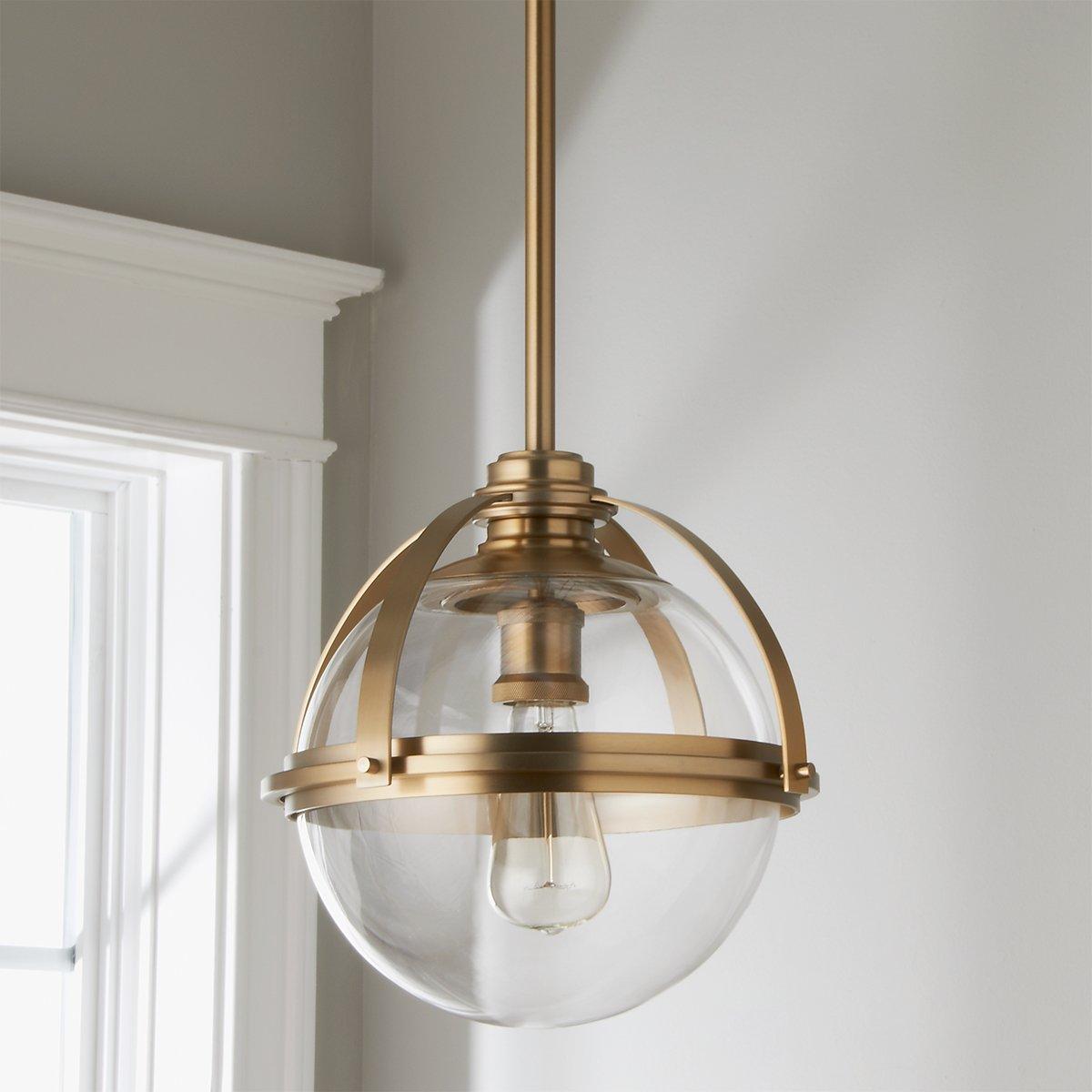 Aged Brass / Clear Industrial Banded Globe Pendant - Small