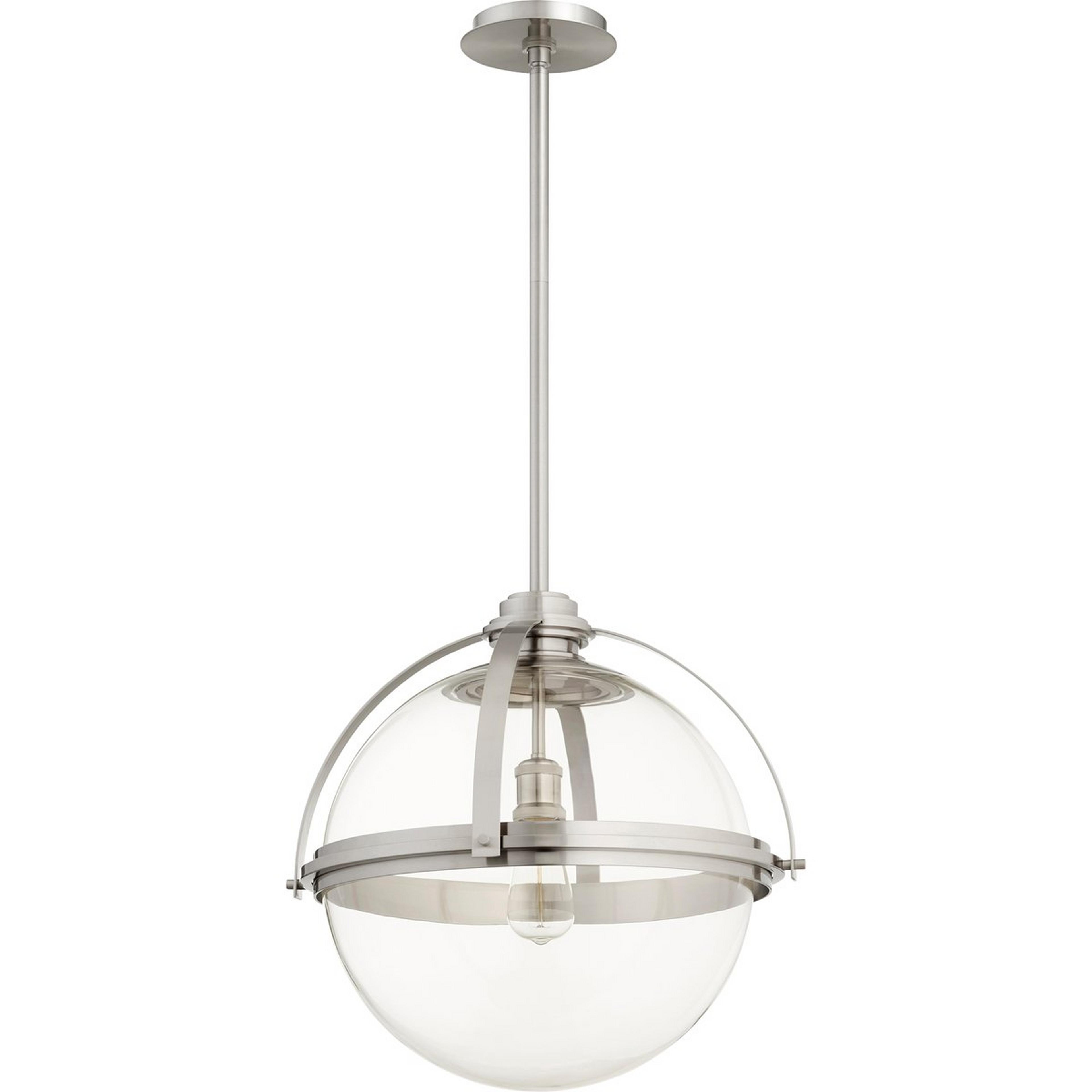A Industrial Banded Globe Pendant - Large with Satin Nickel / Clear color