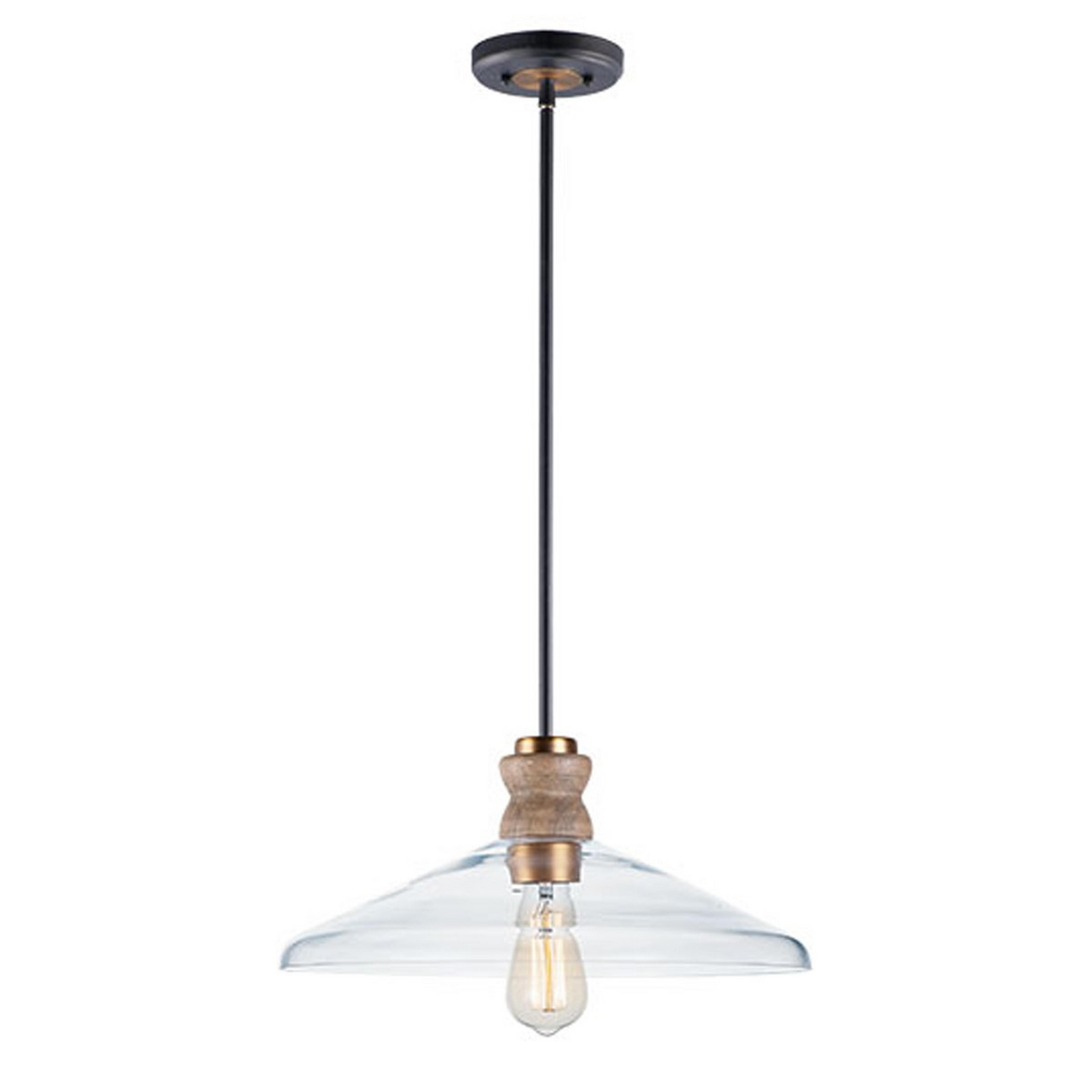 A Rustic Diner Pendant with Clear / Wood / Brass color