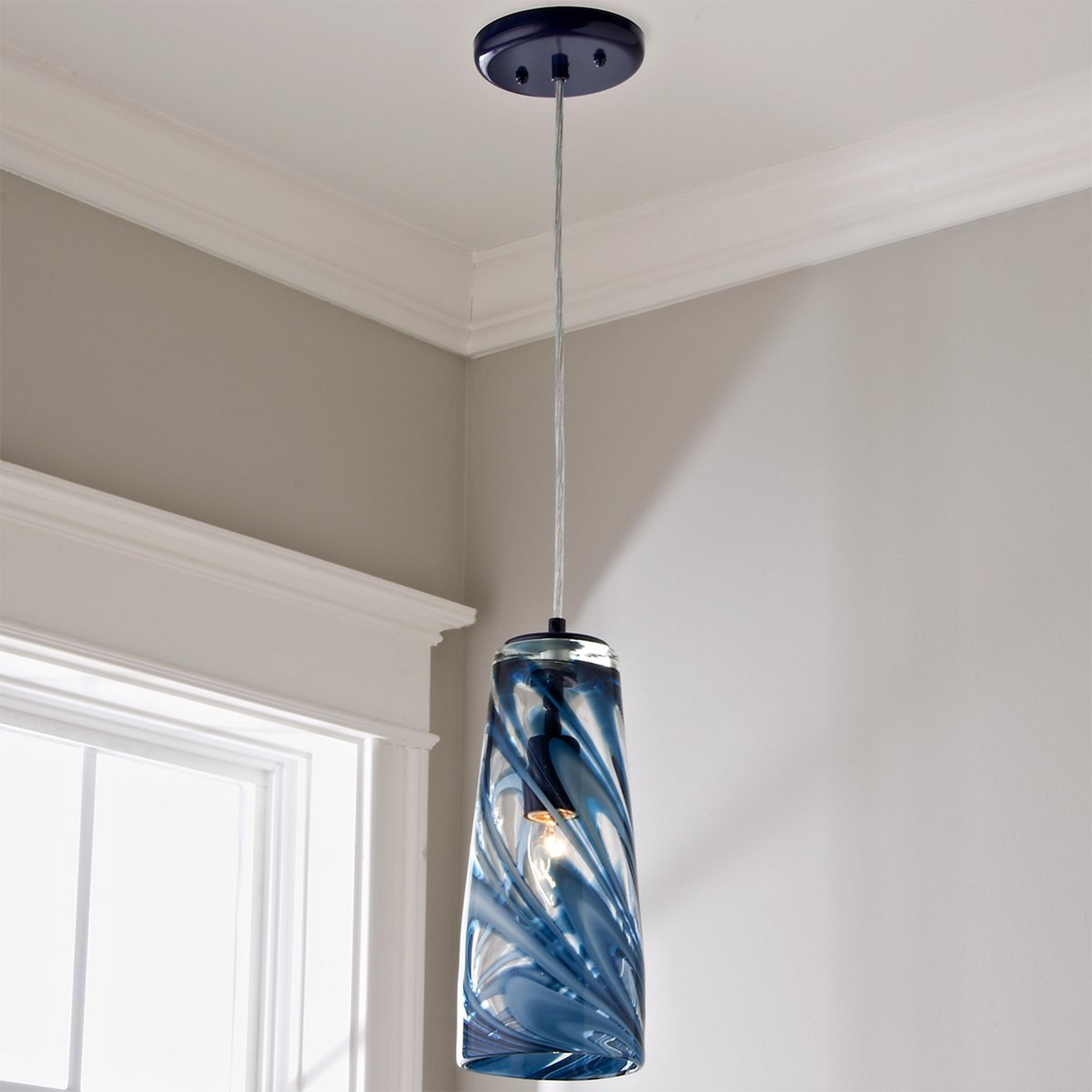 A Stormy Skies Tapered Art Glass Pendant with Navy / Stormy Blue  color