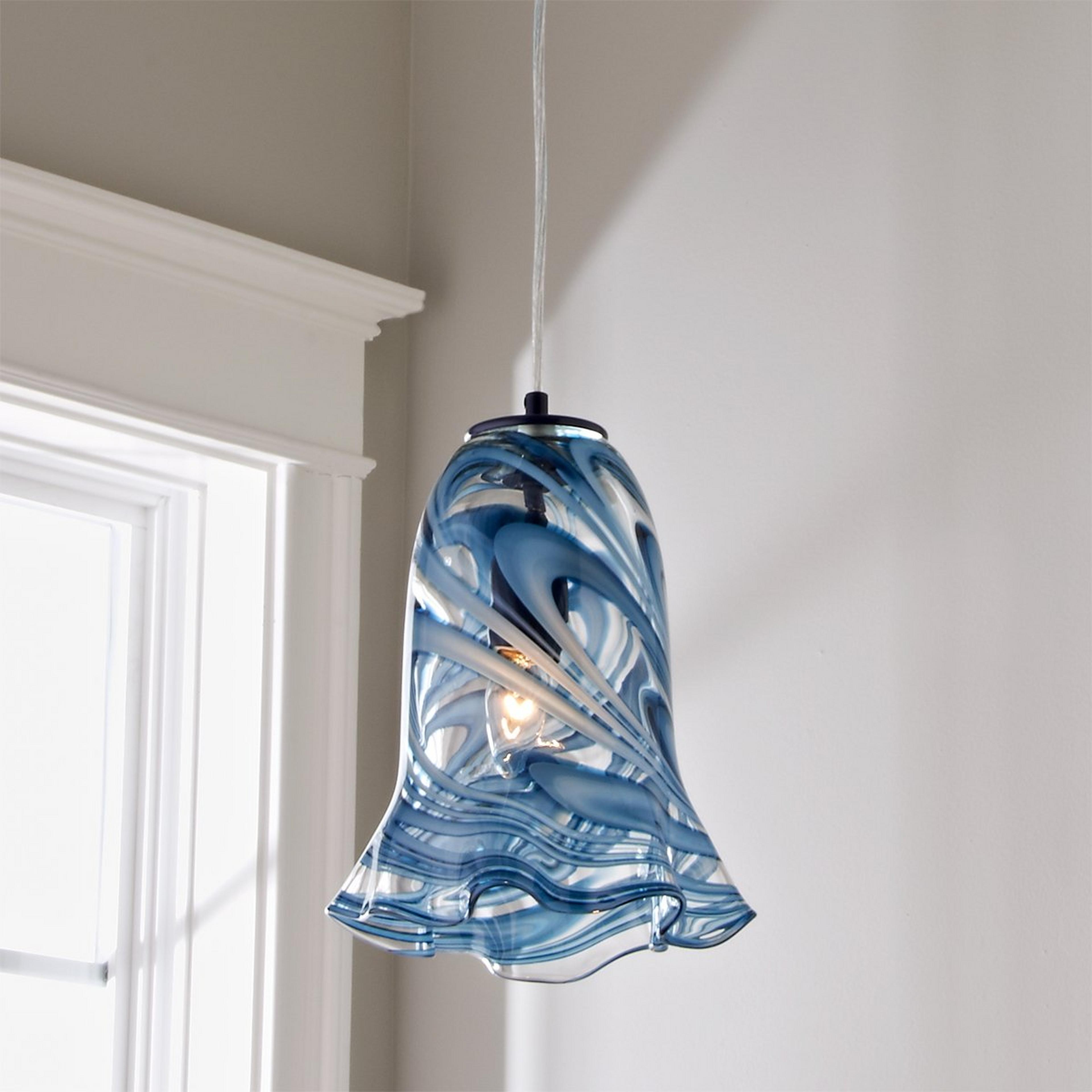 A Stormy Skies Ruffled Art Glass Pendant with Navy / Stormy Blue  color