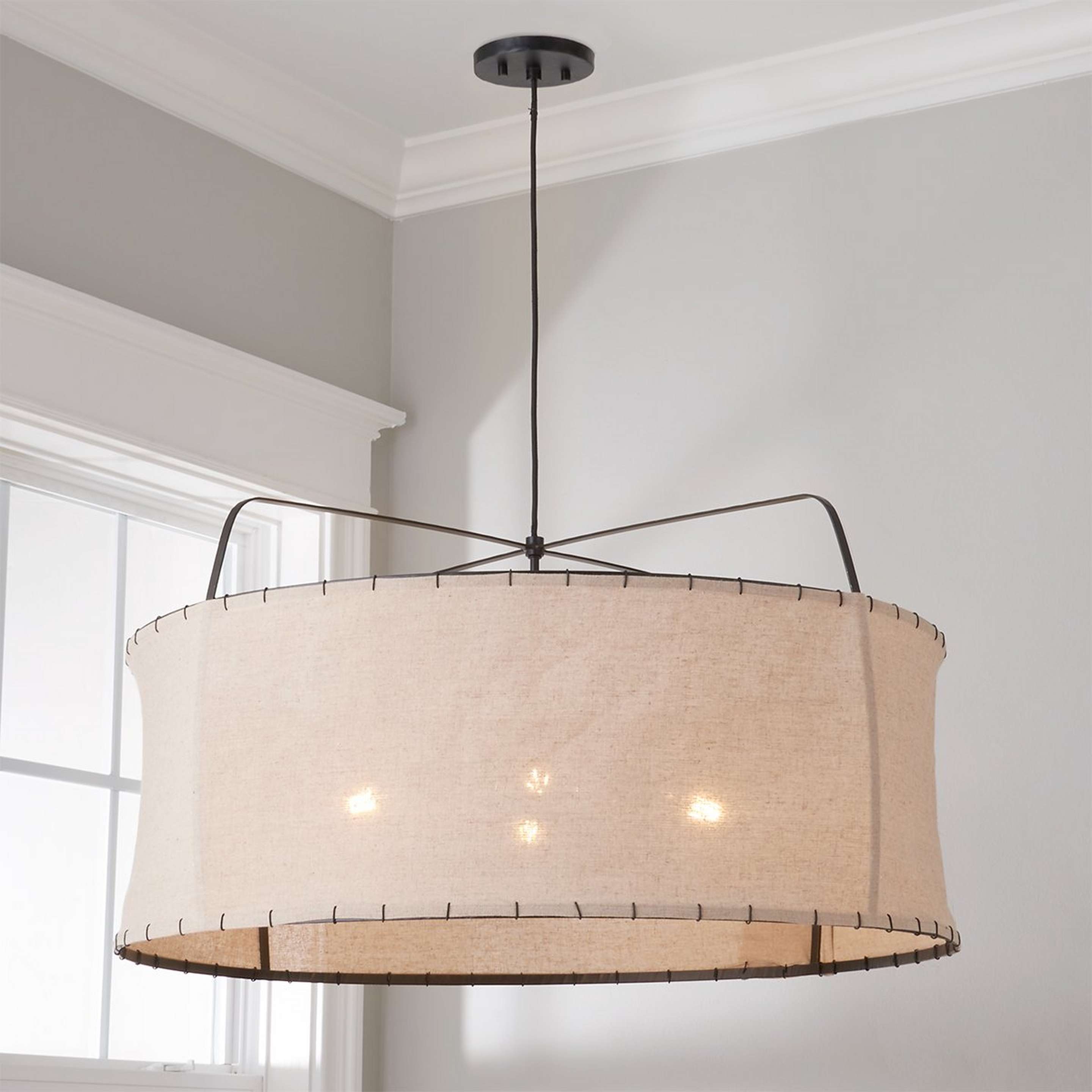 A ED Ellen DeGeneres Dunne 4 Light Pendant with Aged Iron / Beige color