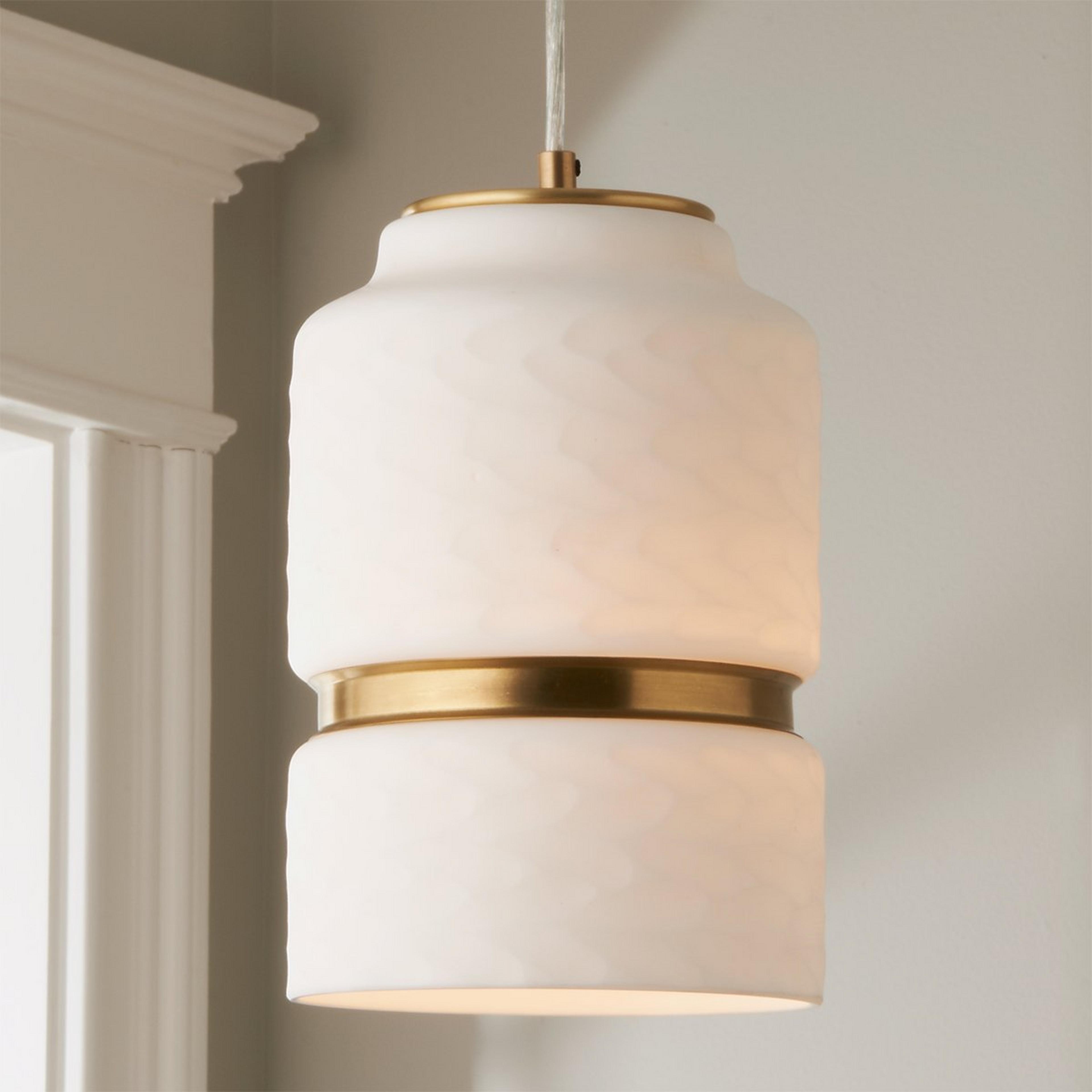 A Rough Hewn Glass and Brass Pendant with Brass / White  color