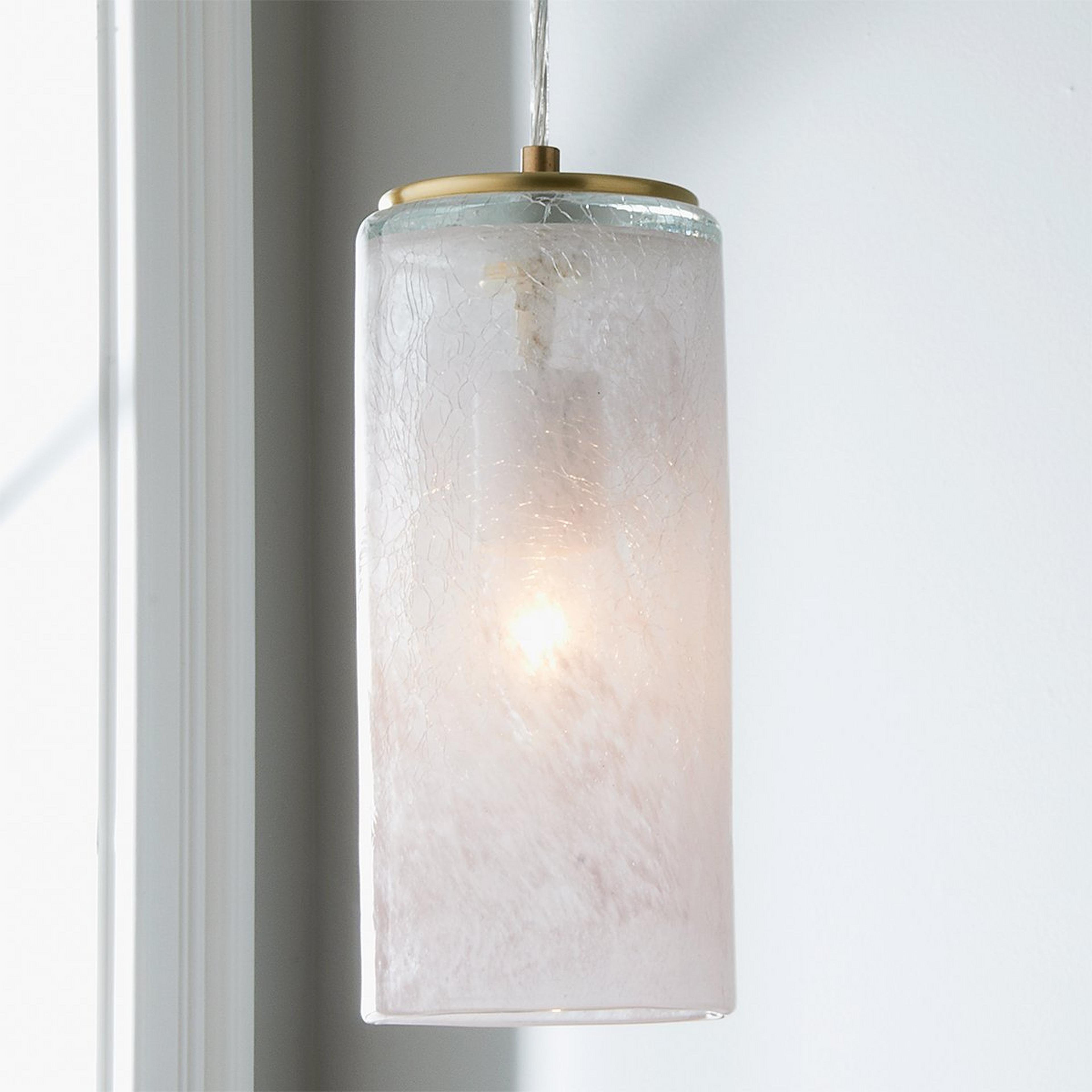 A Blush Cylinder Pendant -  Large with Brushed Brass / Quartz Pink  color