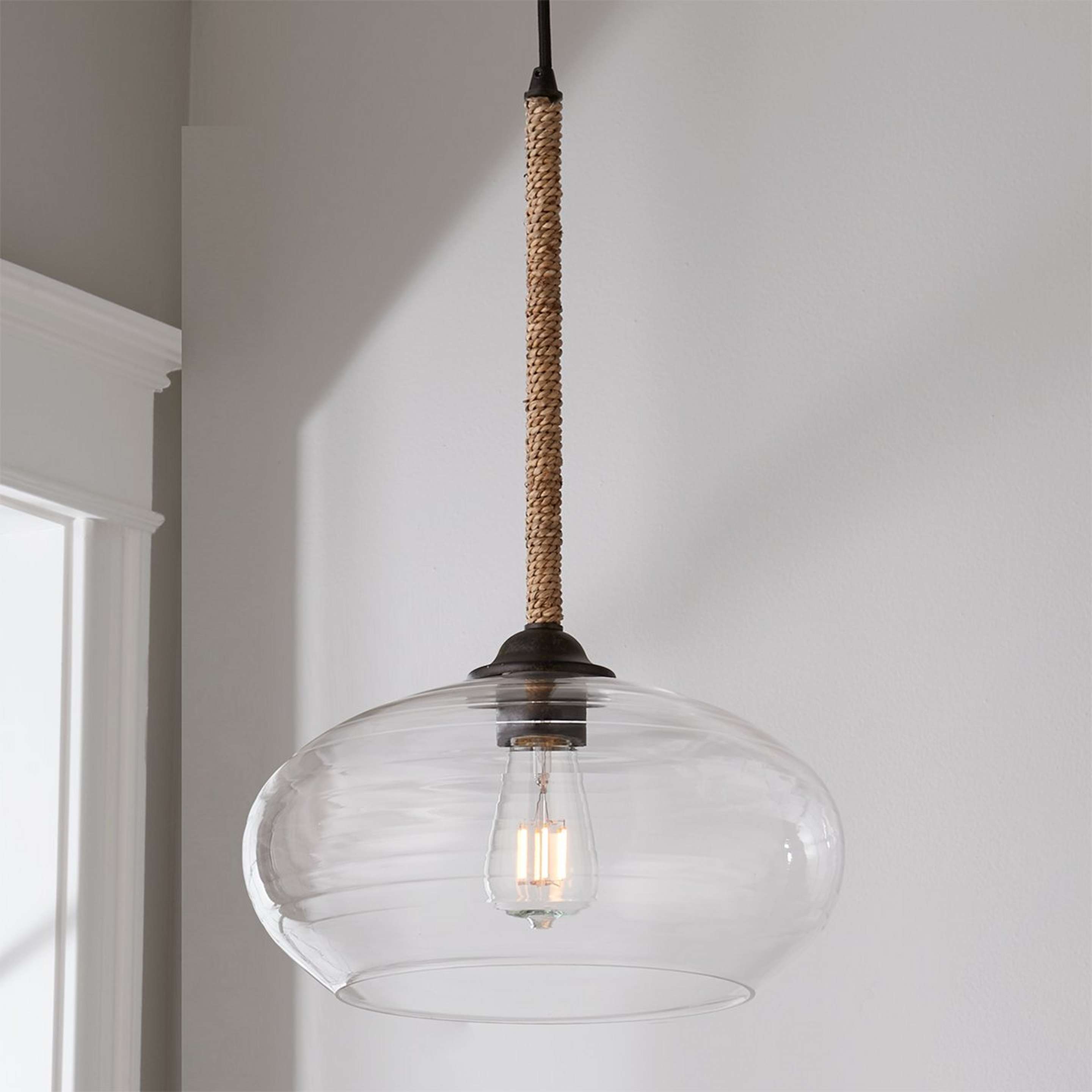 A Rippled Striations Pendant with Bronze / Natural Rope / Clear Glass color