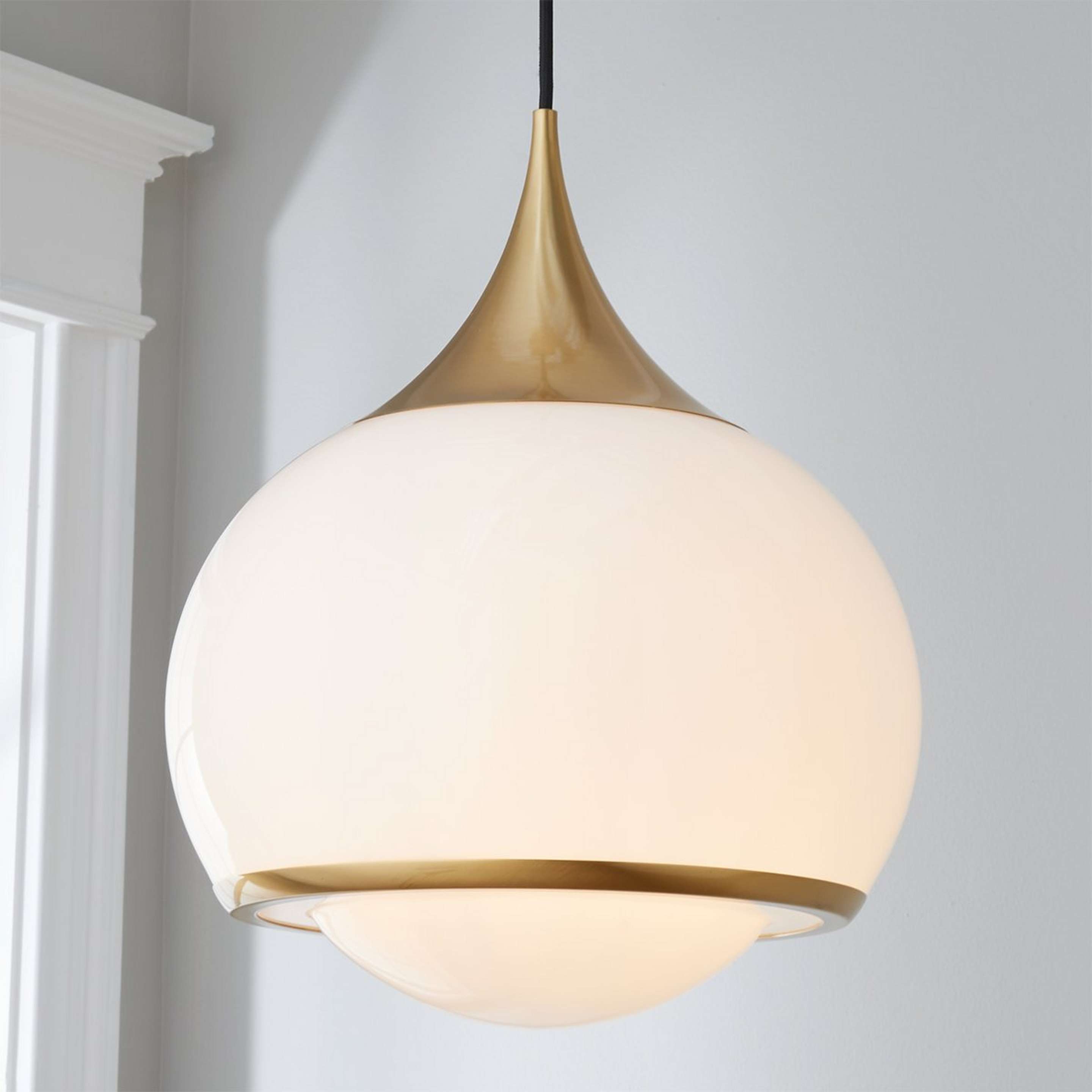 A Diner Drop Pendant - Large with Aged Brass / White Glass color