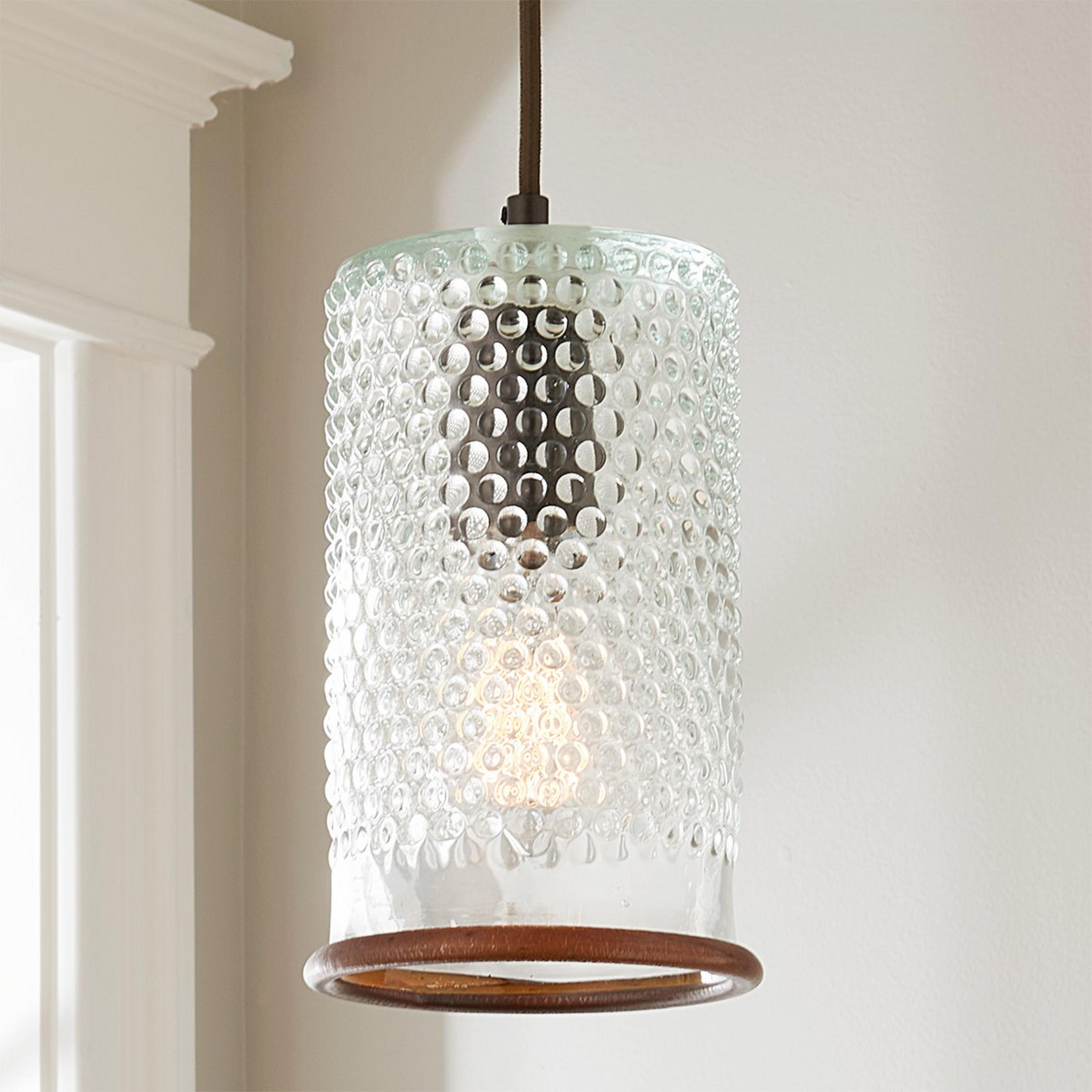 A Clear Hobnail Cylinder Pendant with Bronze / Clear  color