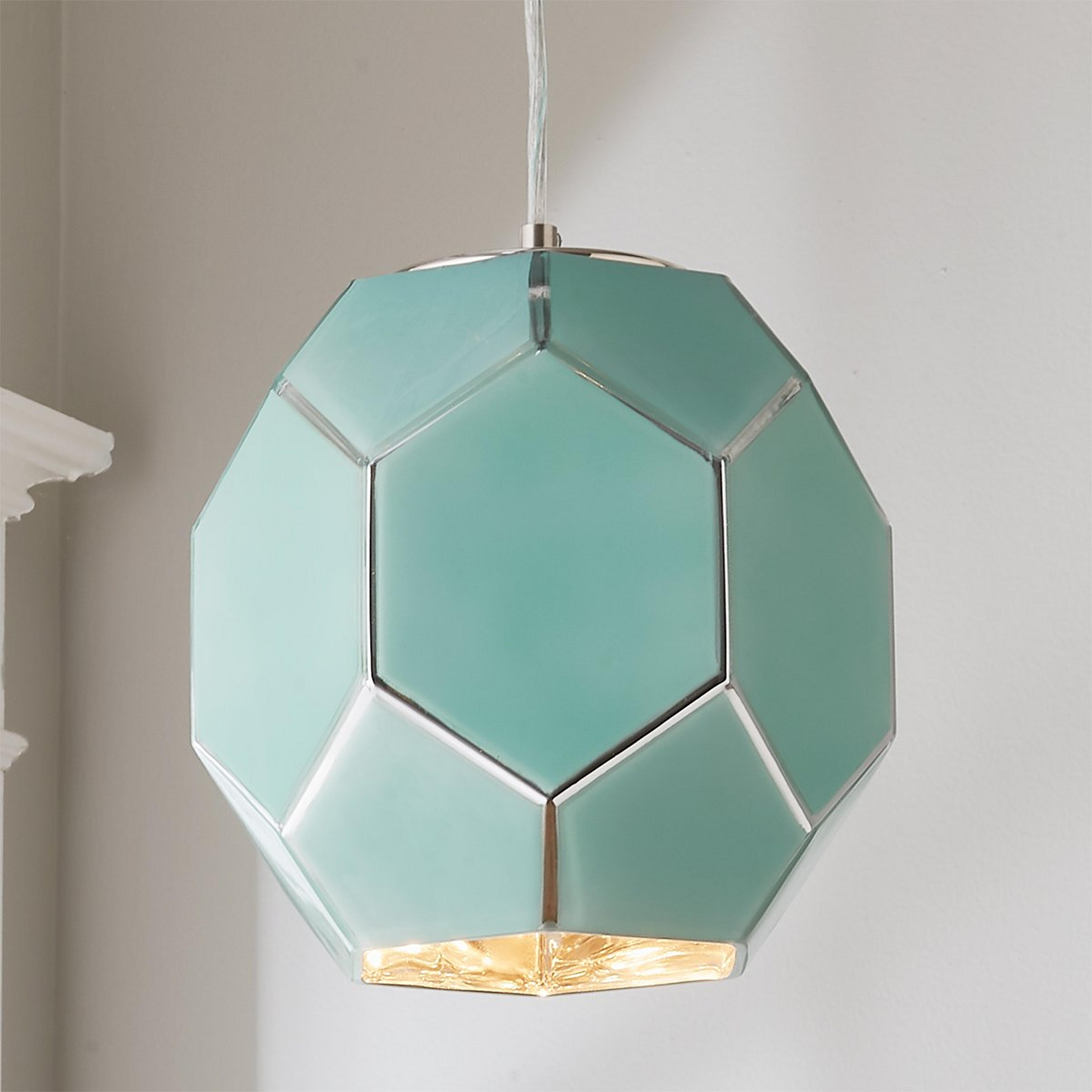 A Young House Love Hexagon Glass Pendant with Chrome / Beach House Green  color
