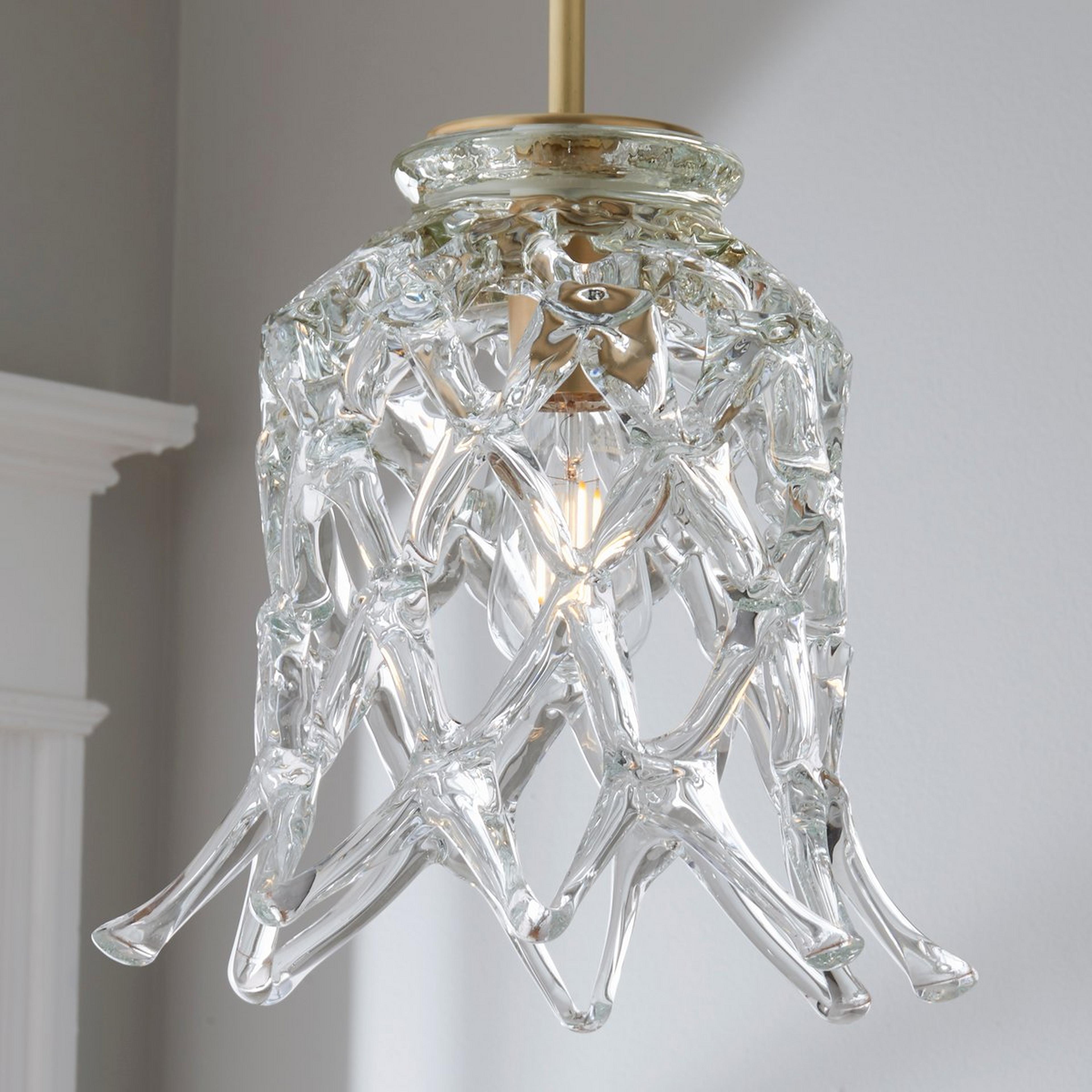 A Glass Lattice Tulip Pendant with Solid Brass / Clear Glass  color