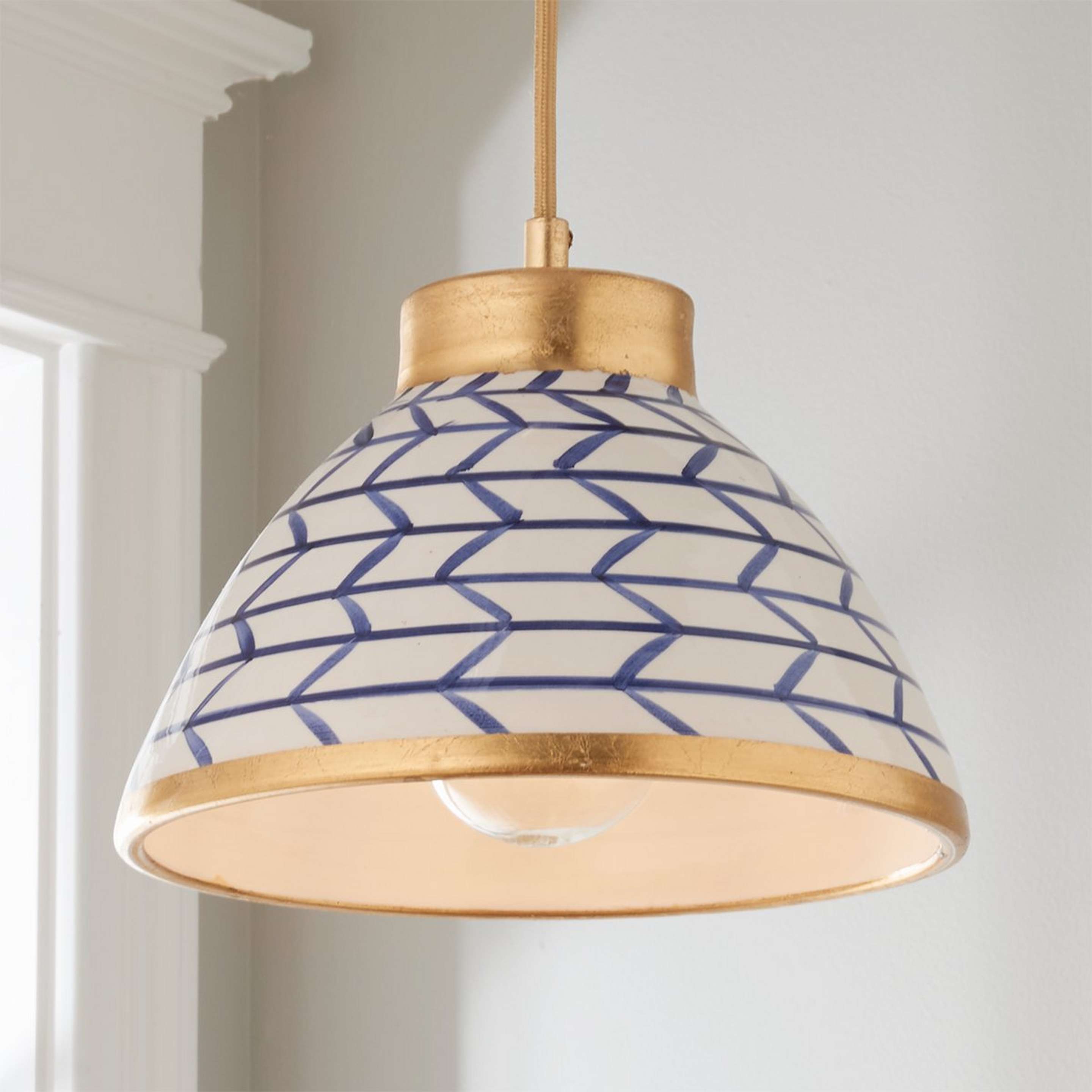 A Aegean Ceramic Pendant - Small with Gold Leaf / White / Blue color