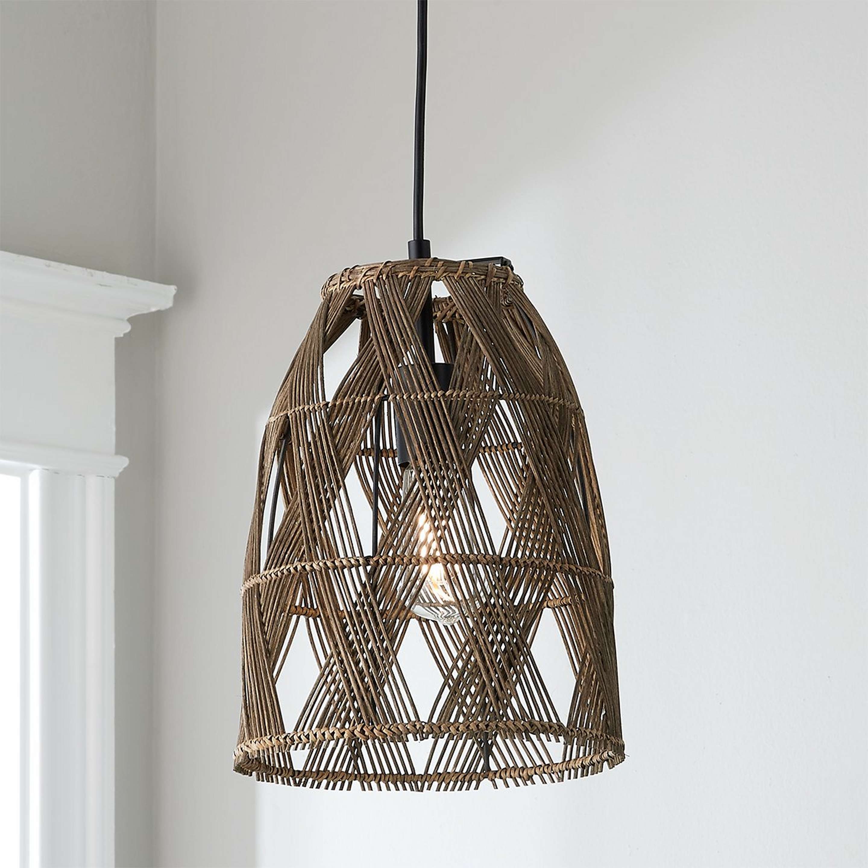 A Young House Love Wicker Bell Pendant with Black / Natural Rattan color