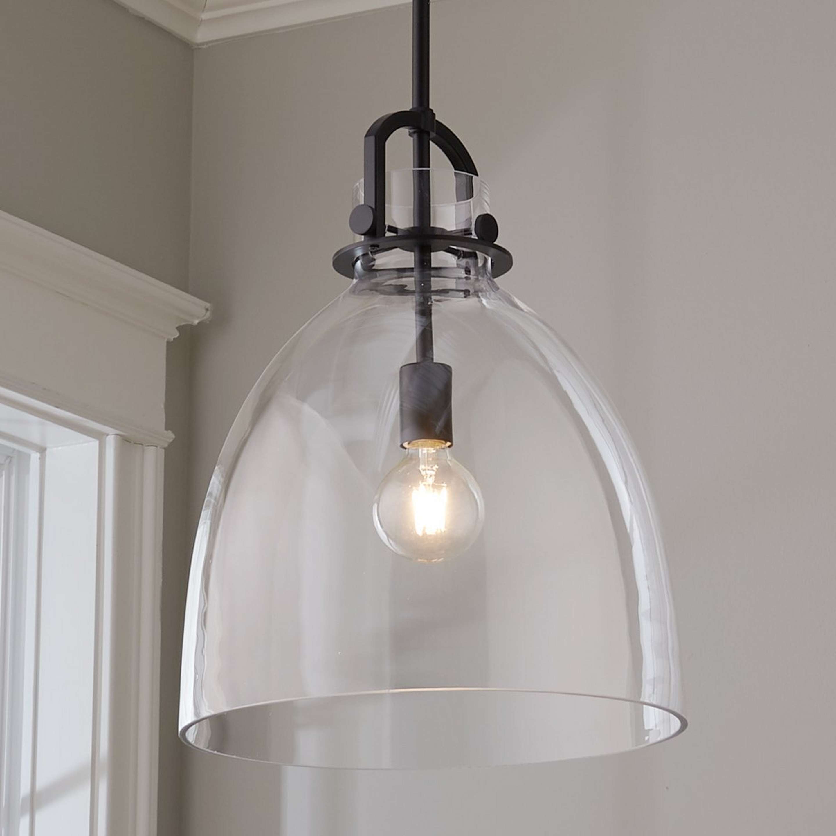 A Urban Dome Pendant - Medium with Black / Clear Glass color