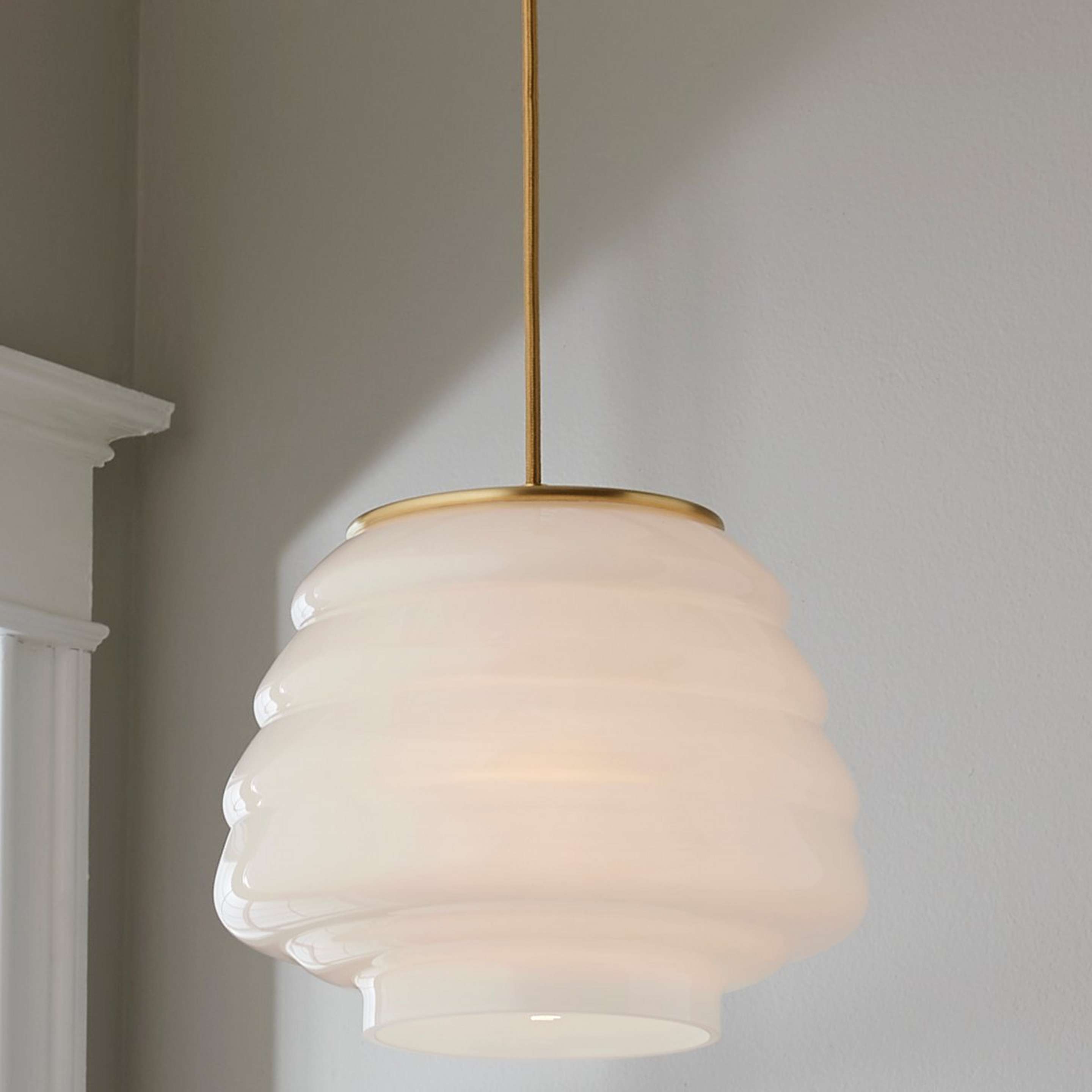 A Milk Glass Hive Pendant with Brass / Milk Glass color